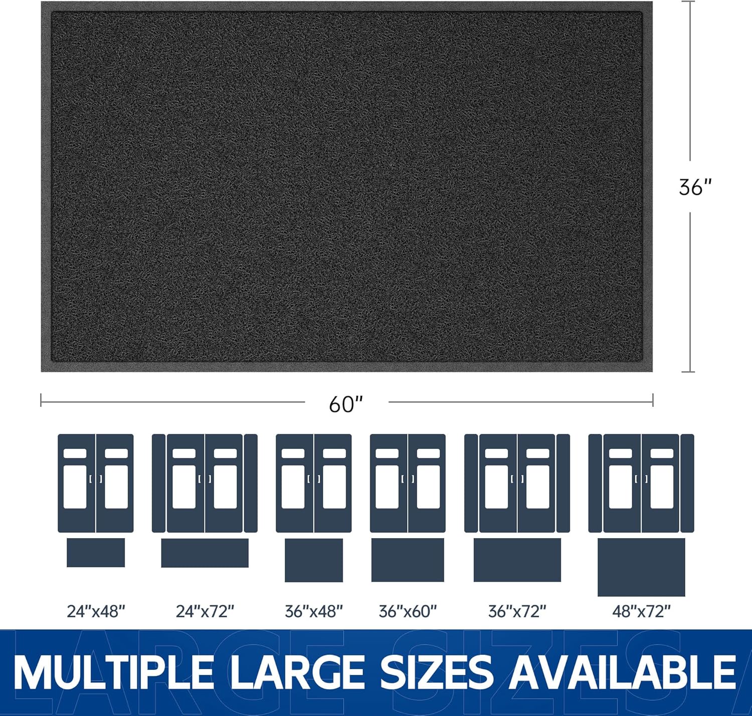 Sturdy Front Door Mat, 60" x 36" Heavy Duty Indoor Outdoor Doormat for Entryway, Fade Resistant, Waterproof Low Profile Entry Mat, Non Slip Welcome Mat for Outside Entrance, Patio, Home
