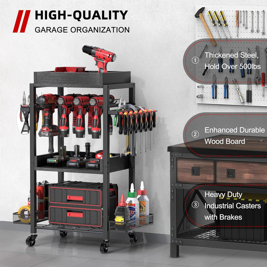 DEWALT Power Tool Organizer - Garage Storage Shelving with Rolling Cart & Open Tool Chest Cabinet Box Organizer with Wheels - Workshop & Gift Ideas for Men, Dad