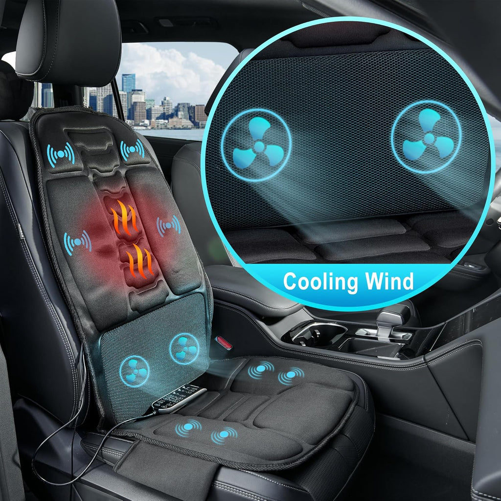 Massage Seat Cushion with Heat, Cooling Back Massager for Chair, Chair Massager for Full Body Massage, Deep Tissue Vibration Pad with 2 Adapters, Gifts for Dad Mom