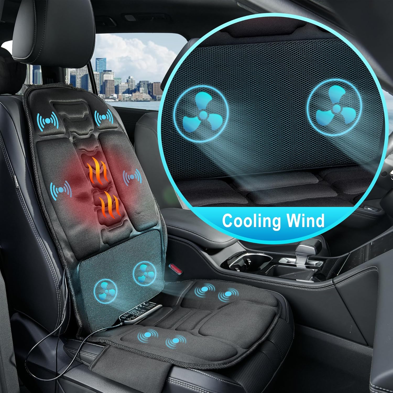 Massage Seat Cushion with Heat, Cooling Back Massager for Chair, Chair Massager for Full Body Massage, Deep Tissue Vibration Pad with 2 Adapters, Gifts for Dad Mom