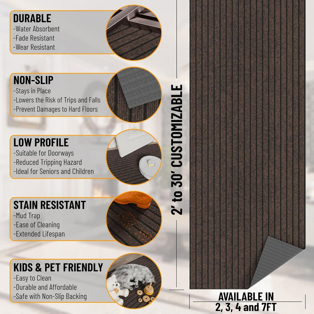 Ottomanson 2'7" x 6' Hallway Runner with Scraper Pile - Extra Durable Non-Slip Rug Mat for Indoor & Outdoor Use - Ideal for Kitchen, Entryway & Garage - High-Traffic Carpet, Brown