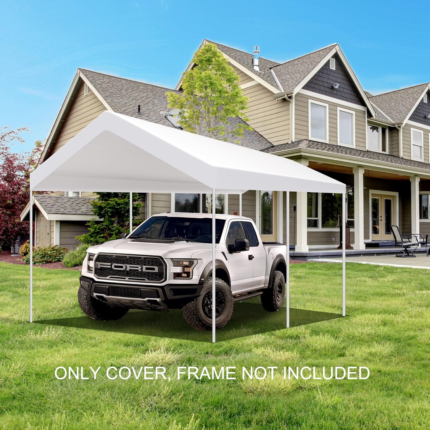 12'x20' Carport Replacement Canopy Cover for Car Garage Shelter Tent Party Tent Top Tarp with Ball Bungees (Only Top Cover, Frame is not Included)