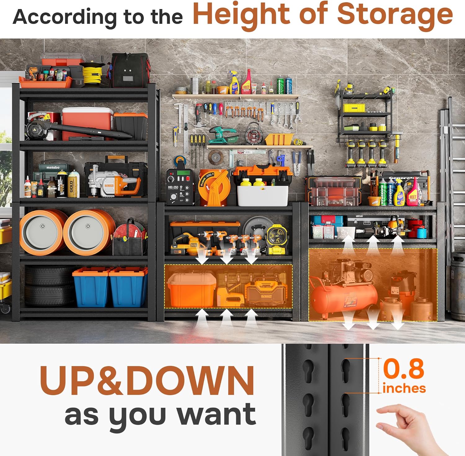 72" H Garage Shelving 5 Tier Shelving Unit, 3500Lbs Adjustable Metal Garage Storage Shelves Heavy Duty for Basement, Warehouse, Kitchen, Pantry (72'H X 35''W X 16''D)