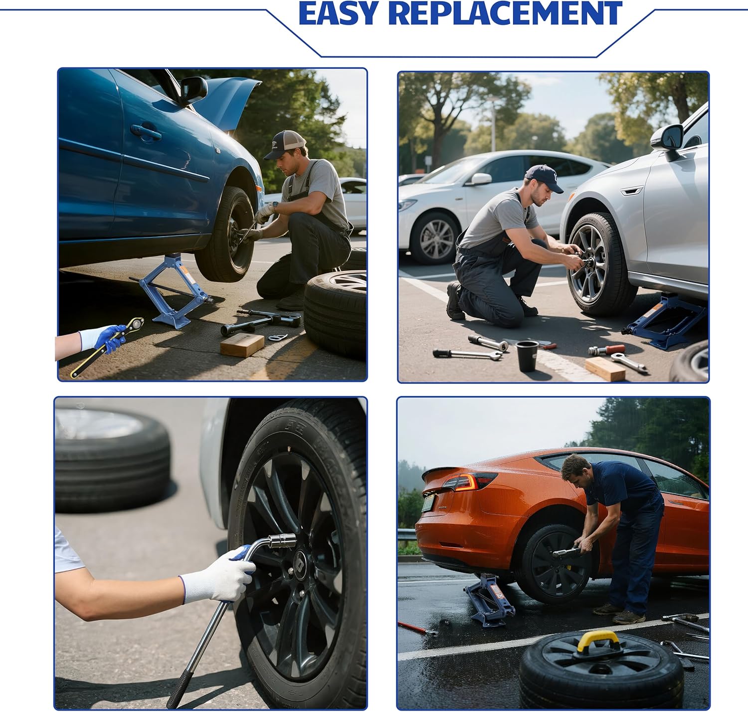 Car Jack Kit, 2.5 Ton (5511lbs), 16.5'' Portable Non-Slip Scissor Lift Jacks, Car Jack 8 Piece Set with Ratchet and Tire Replacement Kit for Sedan, MPV, SUV