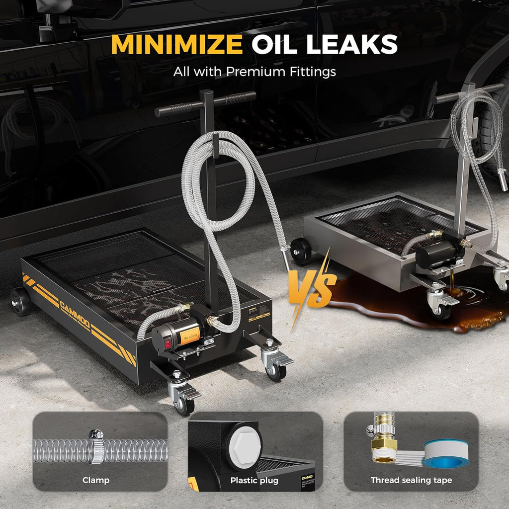 15 Gal Electric Oil Drain Pan, 110V High-Flow Pump, 9.8 FT Hose, 200 W Motor, 2 Locking Swivel Casters and 2 Directional Wheels Stable, Folding Handle, Heavy-Duty for Trucks, RVs, SUVs, Black