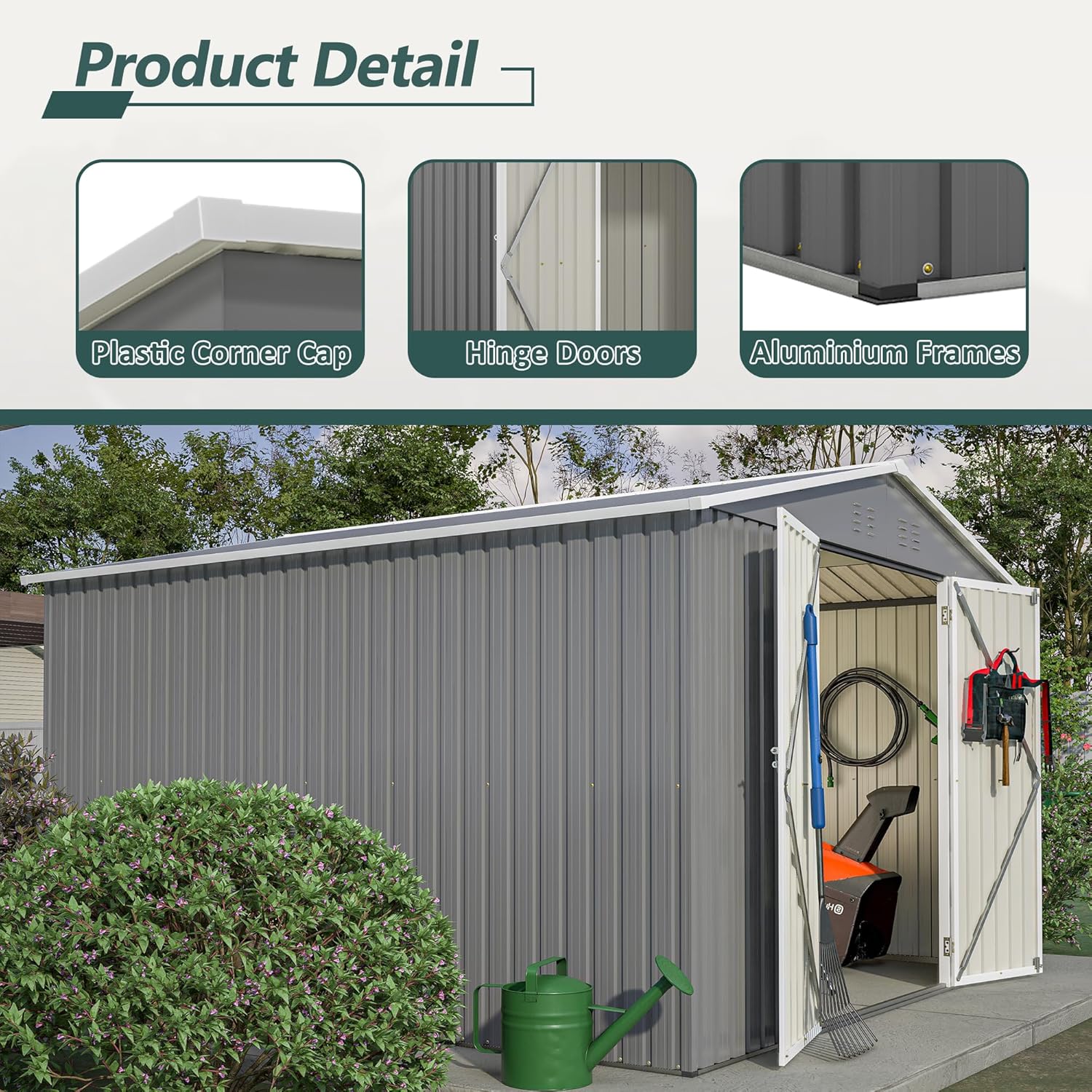 10x10 FT Outdoor Storage Shed, Large Metal Tool Sheds with Updated Frame Structure and Lockable Doors, Garden Shed for Backyard Garden Patio Lawn