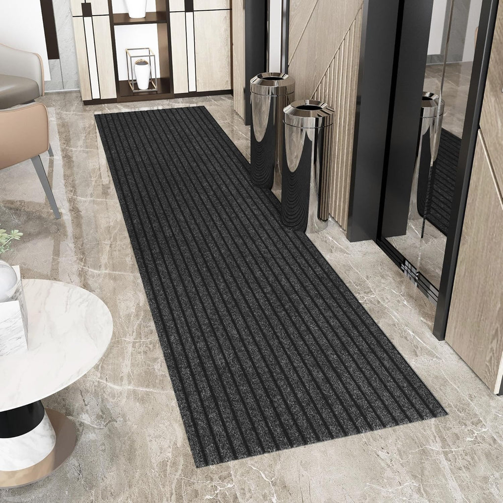 Ottomanson 2' x 50' Hallway Runner with Scraper Pile Extra Durable Non-Slip Rug Mat for Indoor & Outdoor Use - Ideal for Kitchen, Entryway, Patio & Garage - High-Traffic Carpet, Black