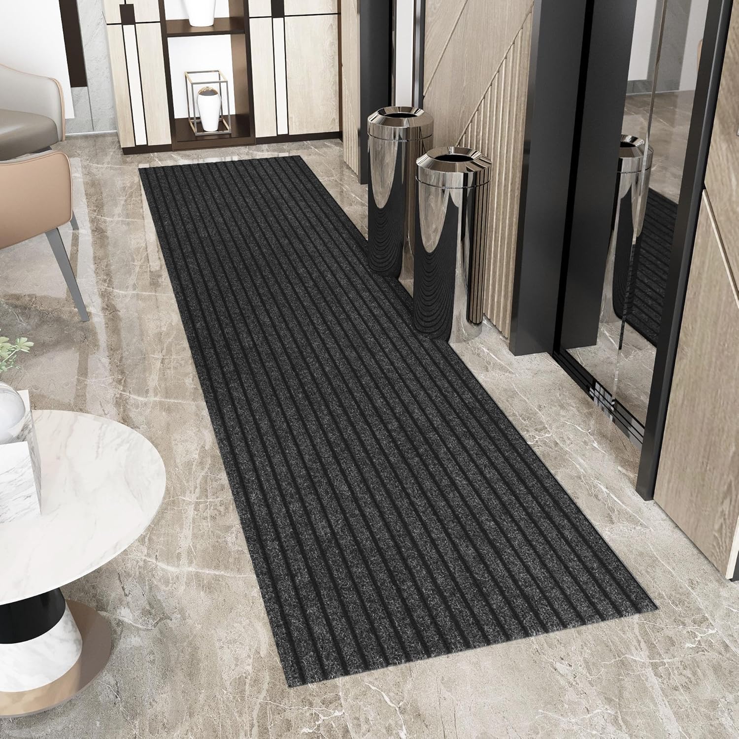 Ottomanson 2'7" x 14' Hallway Runner with Scraper Pile - Extra Durable Non-Slip Rug Mat for Indoor & Outdoor Use - Ideal for Kitchen, Entryway & Garage - High-Traffic Carpet, Black