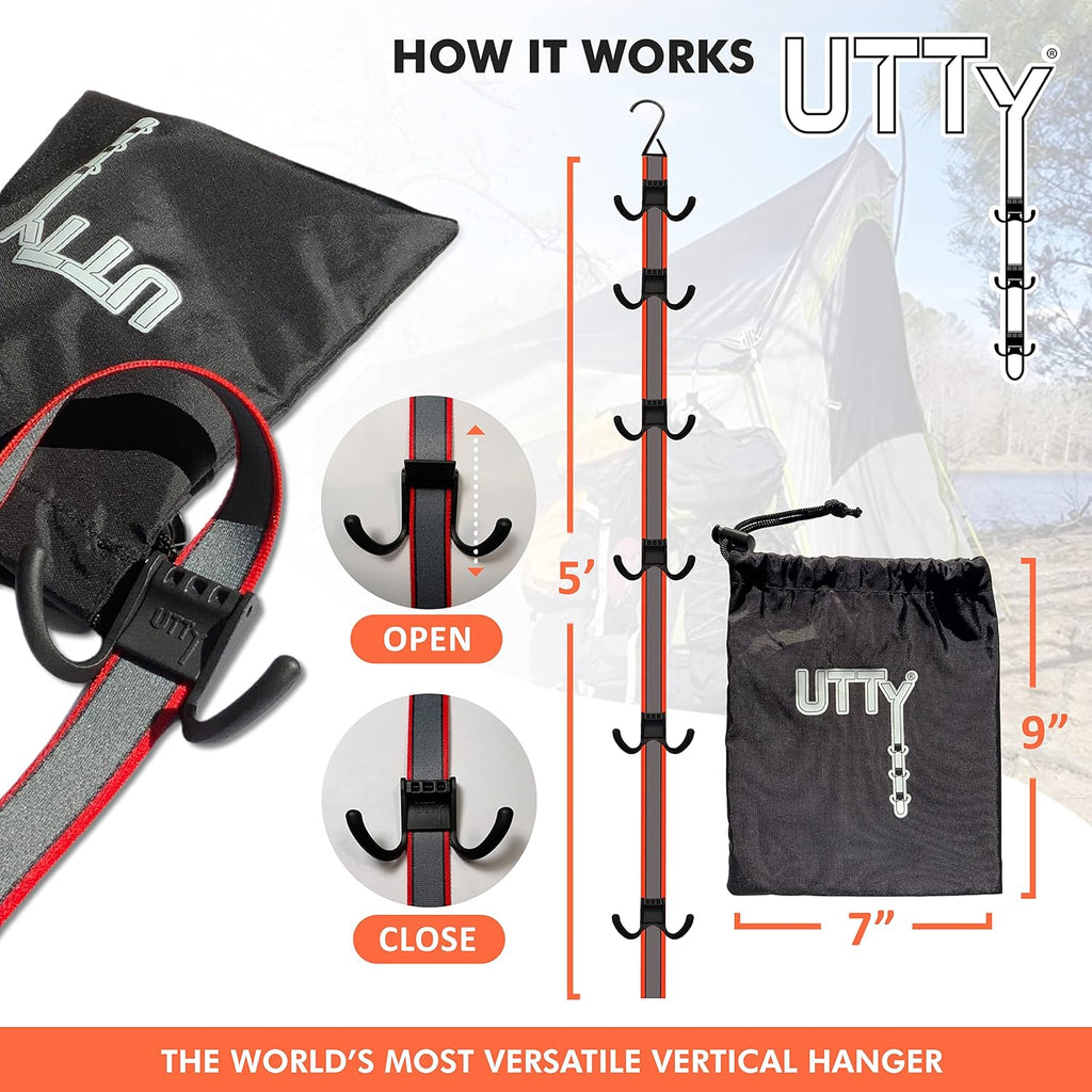 UTTY Hanging Multipurpose Portable Hockey Drying Rack - Durable Gear Keeper & Sports Equipment Organizer - 6 Durable Adjustable Hooks Support Light to Heavy Weight for Home, Travel & Outdoor Use