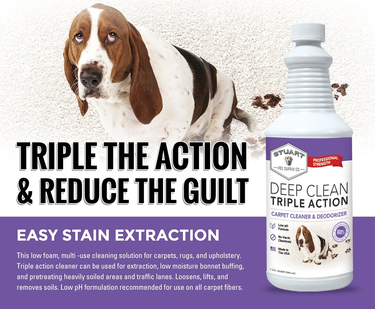 Professional Strength Deep Clean (Gal.) 3X Carpet Cleaner Solution & Deodorizer, Concentrated Encapsulating Carpet Shampoo, Pet Odor & Dirty Carpet Cleaning Solution 128 fl oz.