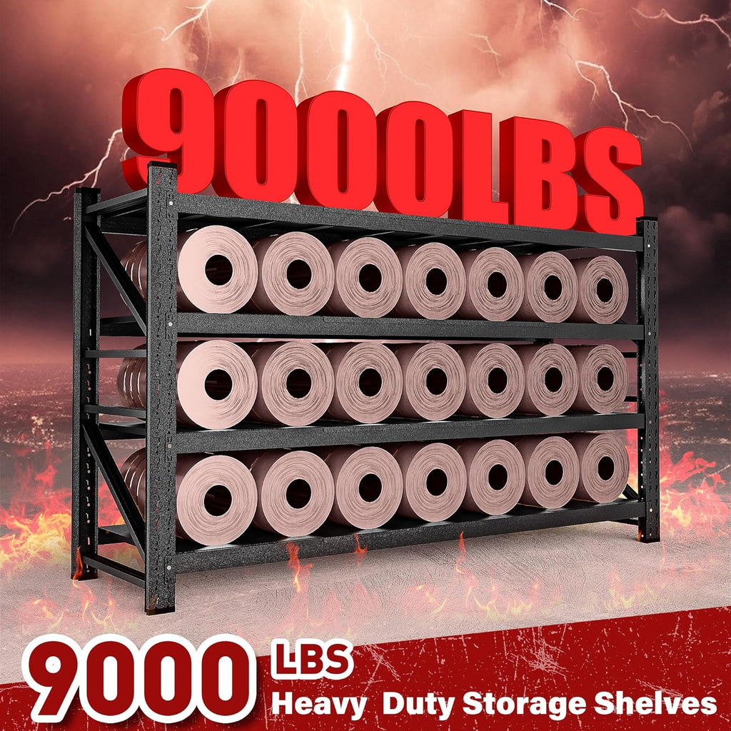 9000LBS Heavy Duty Garage Shelving Units,77" Wide & Deep Storage Shelves,Metal Garage Shelves,Large Storage Rack,Steel Shelf,Industrial Shelving for Shop,Warehouse,Basement,77" W x 24" D x 70" H