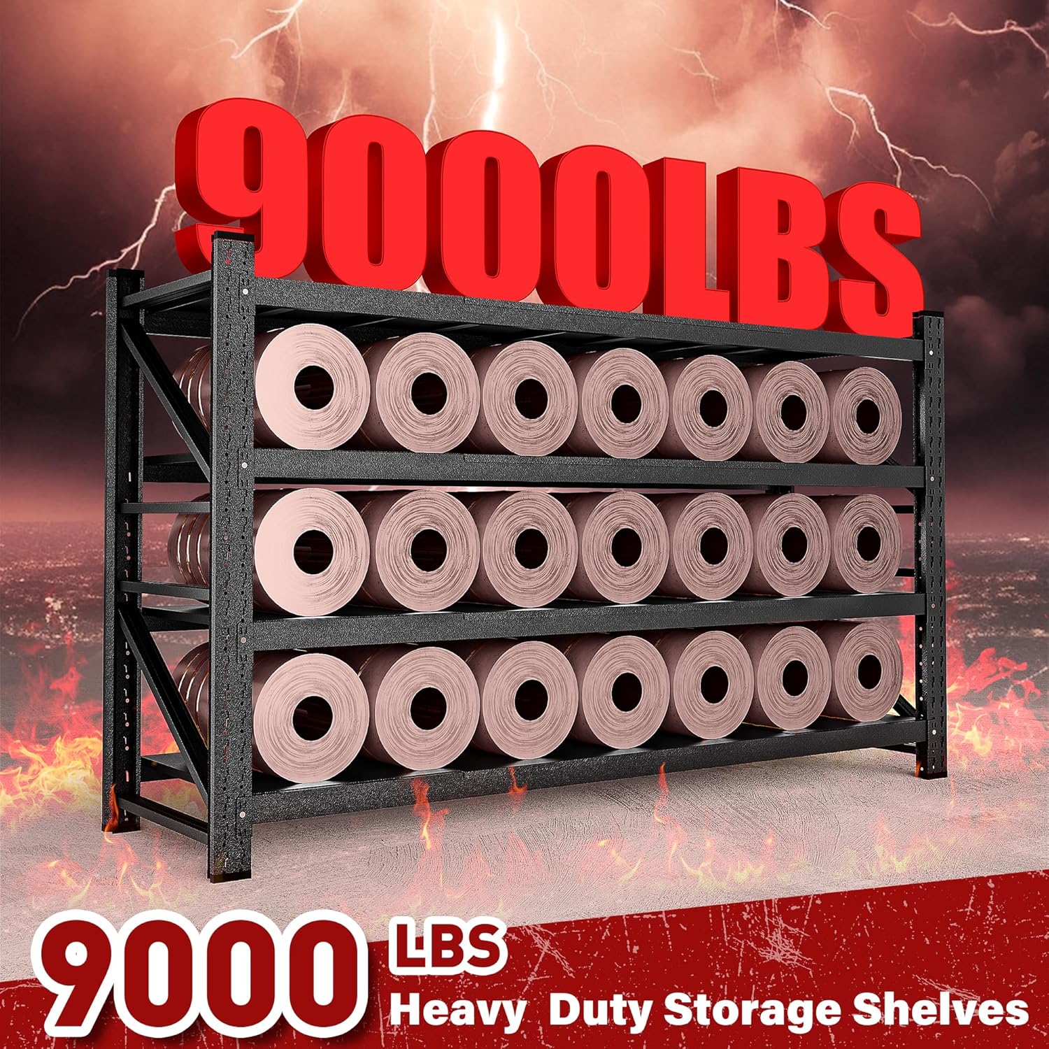 9000LBS Heavy Duty Garage Shelving Units,77" Wide & Deep Storage Shelves,Metal Garage Shelves,Large Storage Rack,Steel Shelf,Industrial Shelving for Shop,Warehouse,Basement,77" W x 24" D x 70" H