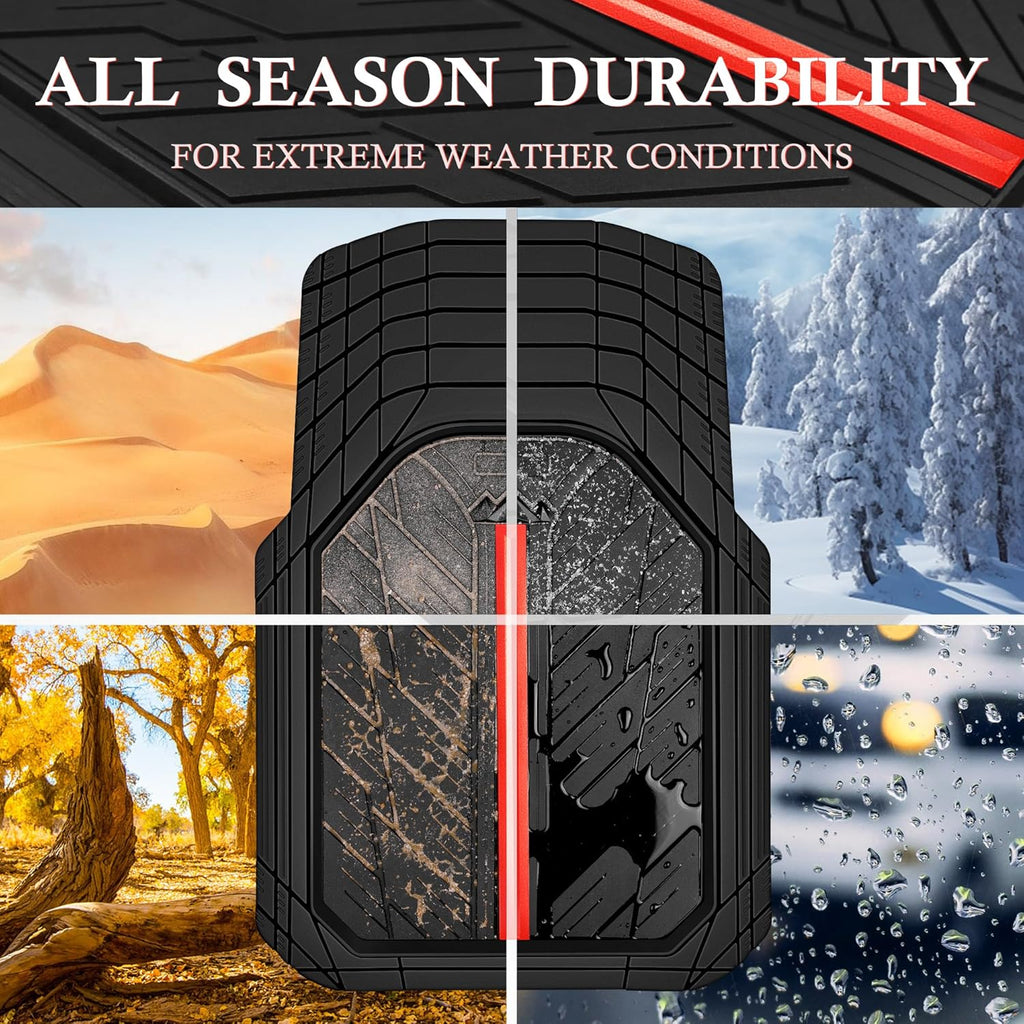 CAR PASS Metal Medium Rubber Floor Mats for Car Heavy Duty Car Mats All Weather, Universal Trim to Fit for Truck SUV Vehicle Automotive Floor Mats, Waterproof Car Mats 4 Piece Black and Red