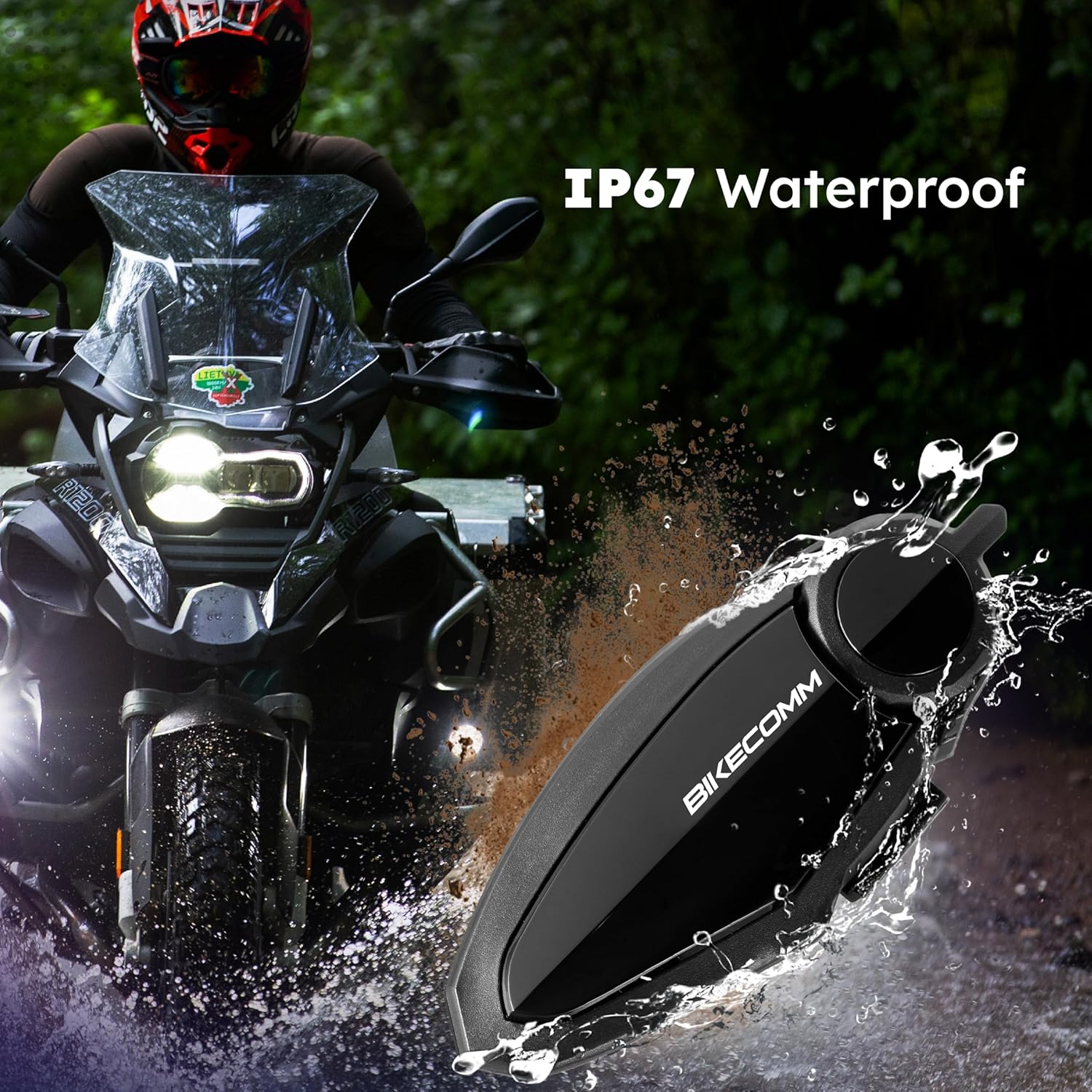 BK-S2 Motorcycle Bluetooth Intercom Headset - Helmet Communication System, Waterproof Speaker, Voice Comm Earbuds, Helmet Headphone, Noise Cancellation (Single Carbon)