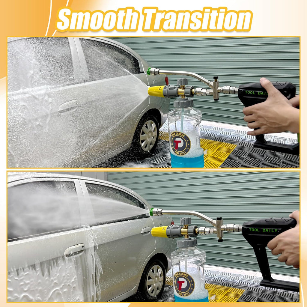 Tool Daily Foam Cannon for Pressure Washer with Dual Connector Accessory, Adjustable Soap Cannon with M22-14 and 1/4” Quick Connect Fittings, Additional Orifice Nozzle 1.1mm, 1.5 Liter