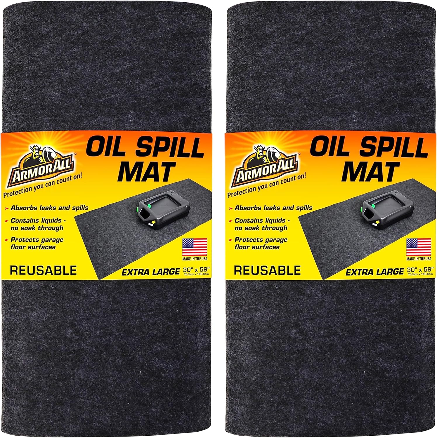 Armor All Premium Maintenance Mat Oil Spill Garage Floor Mat, (30" x 59") (2-Pack), Absorbent, Waterproof, Contains Liquids, Protects Garage Surface or Driveway, Reusable, Washable, Durable (USA Made)