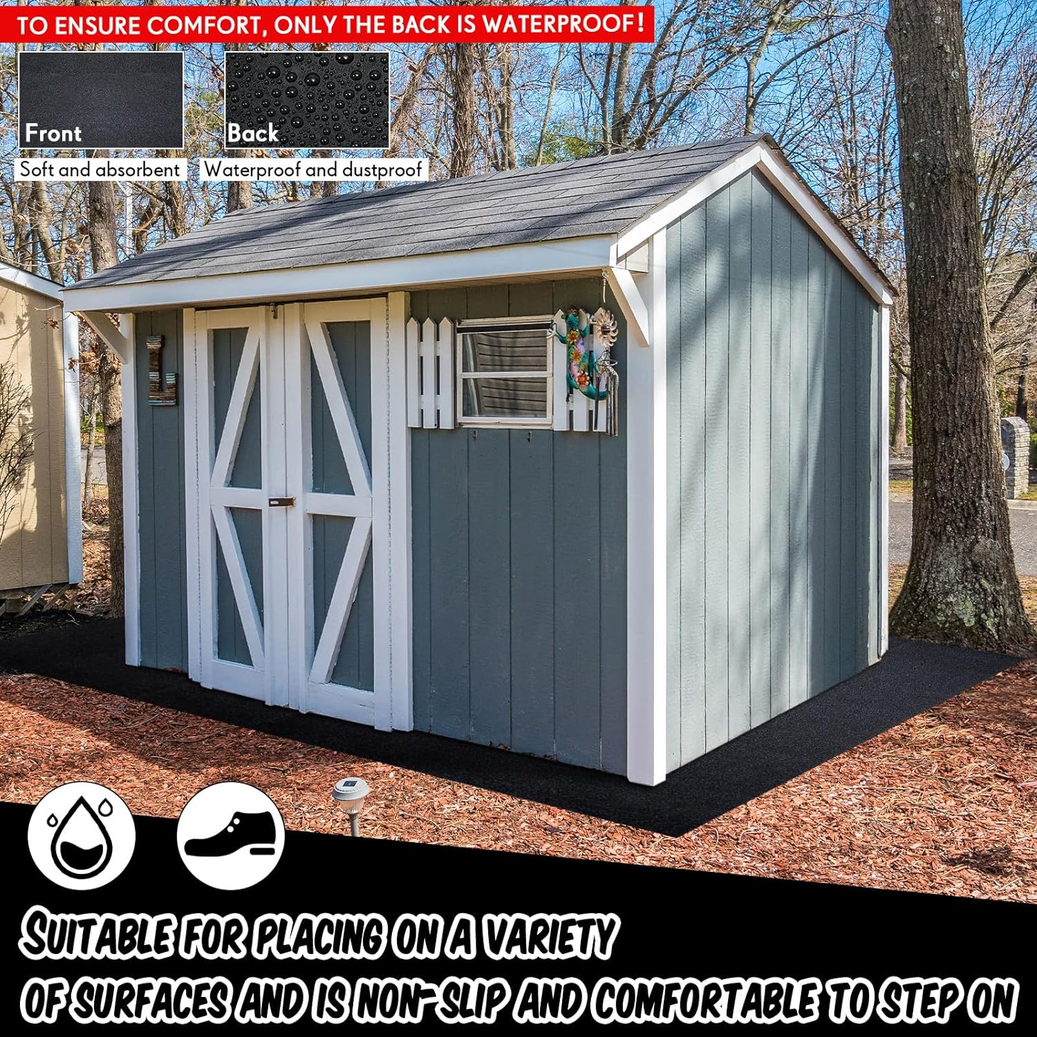 Haull Outdoor Storage Shed Floor Moat Waterproof Outdoor Carport Mat Thickened Soft Patio Furniture Pad Washable with Non Slip Backing, Storage Shed Not Included(4 x 5 ft)