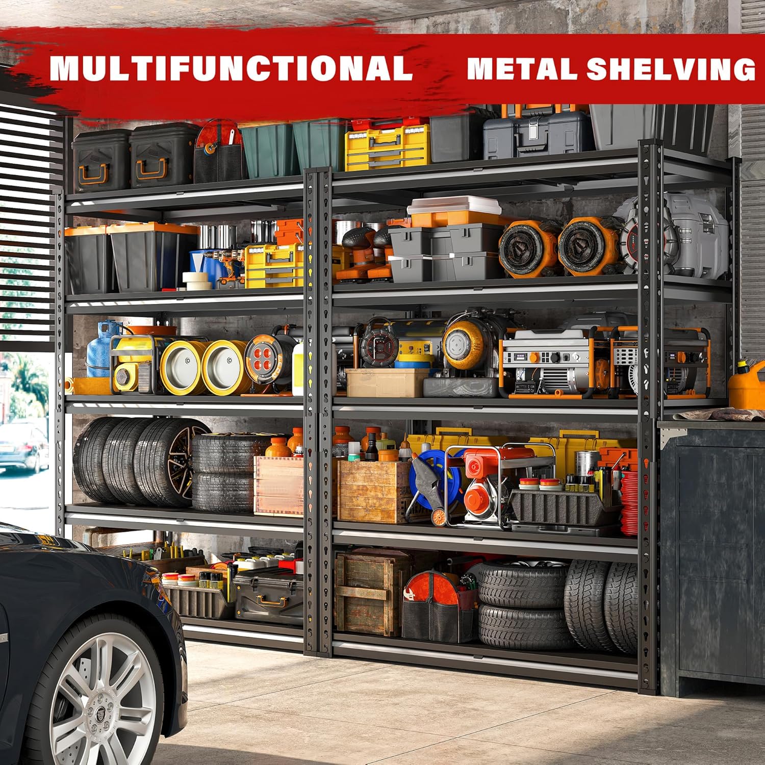REIBII 3000LBS Garage Shelving 72" H Storage Shelves Heavy Duty Adjustable Metal Shelves for Storage Industrial Metal Shelving for Pantry Kitchen Basement