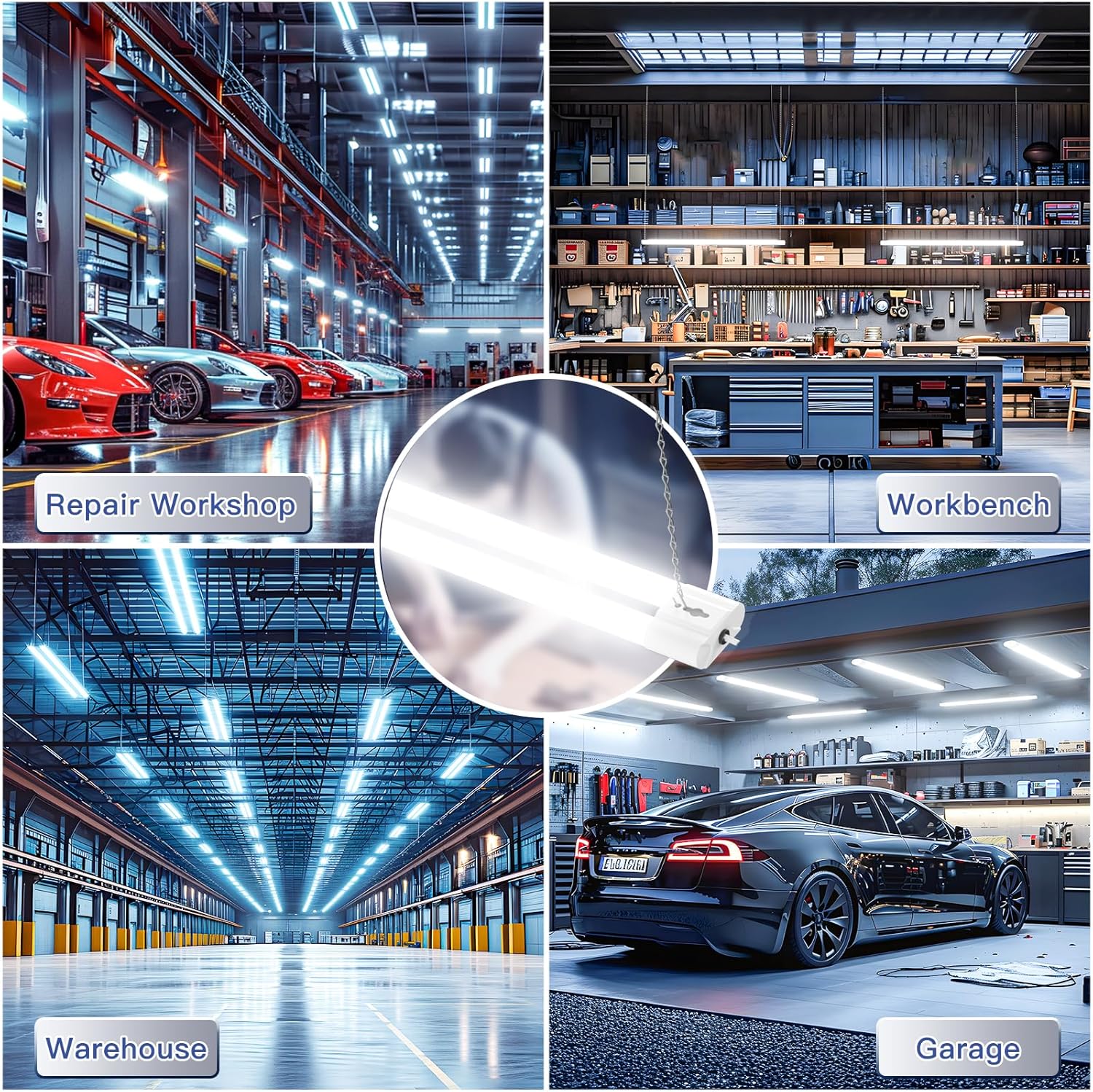 BBOUNDER 10 Pack Linkable LED Utility Shop Light, 4400 LM, Super Bright 6500K Cool Daylight, 4 FT Integrated Fixture for Garage, 40W Equivalent 250W, Surface + Suspension Mount, White