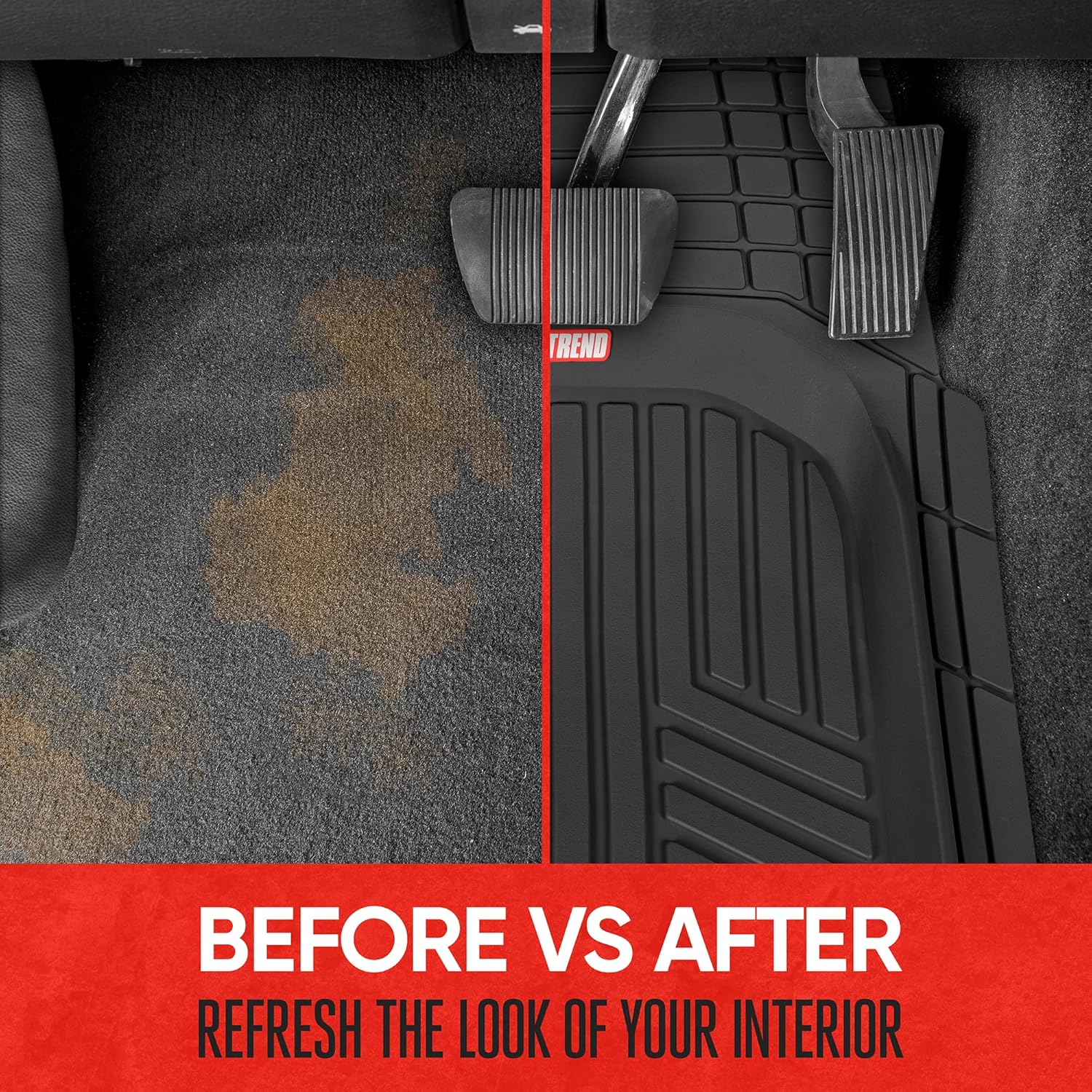 Motor Trend FlexTough Plus-2 Piece Front Car Floor Mats- Black Contour Liners-Deep Dish Heavy Duty Rubber Floor Mats for Car SUV Truck & Van-All Weather Protection, Universal Trim to Fit