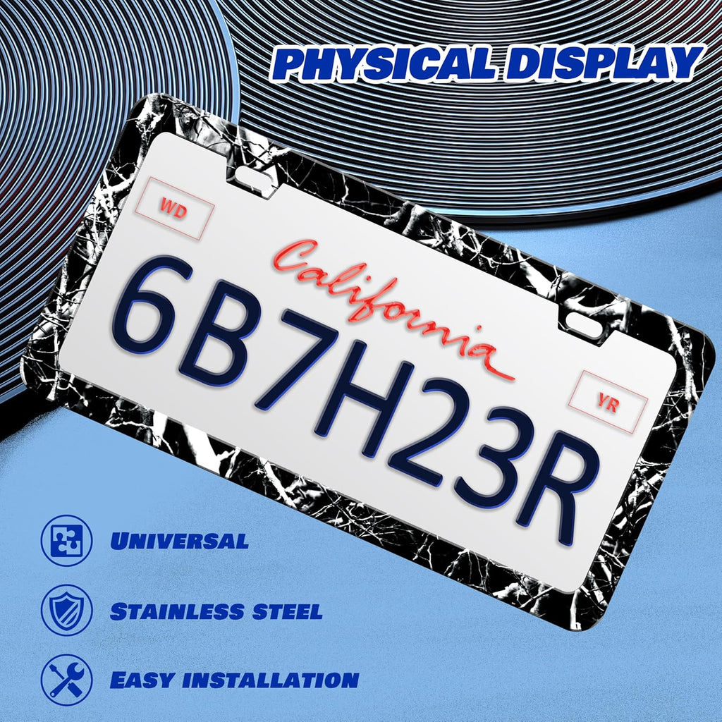 Black White Camouflage License Plate Frame Branches Trunks Camo License Plate Frames Personalise Stainless Steel Funny Design Compatible with Standard Holder for USA Canada 6 X 12 Inch with Screws