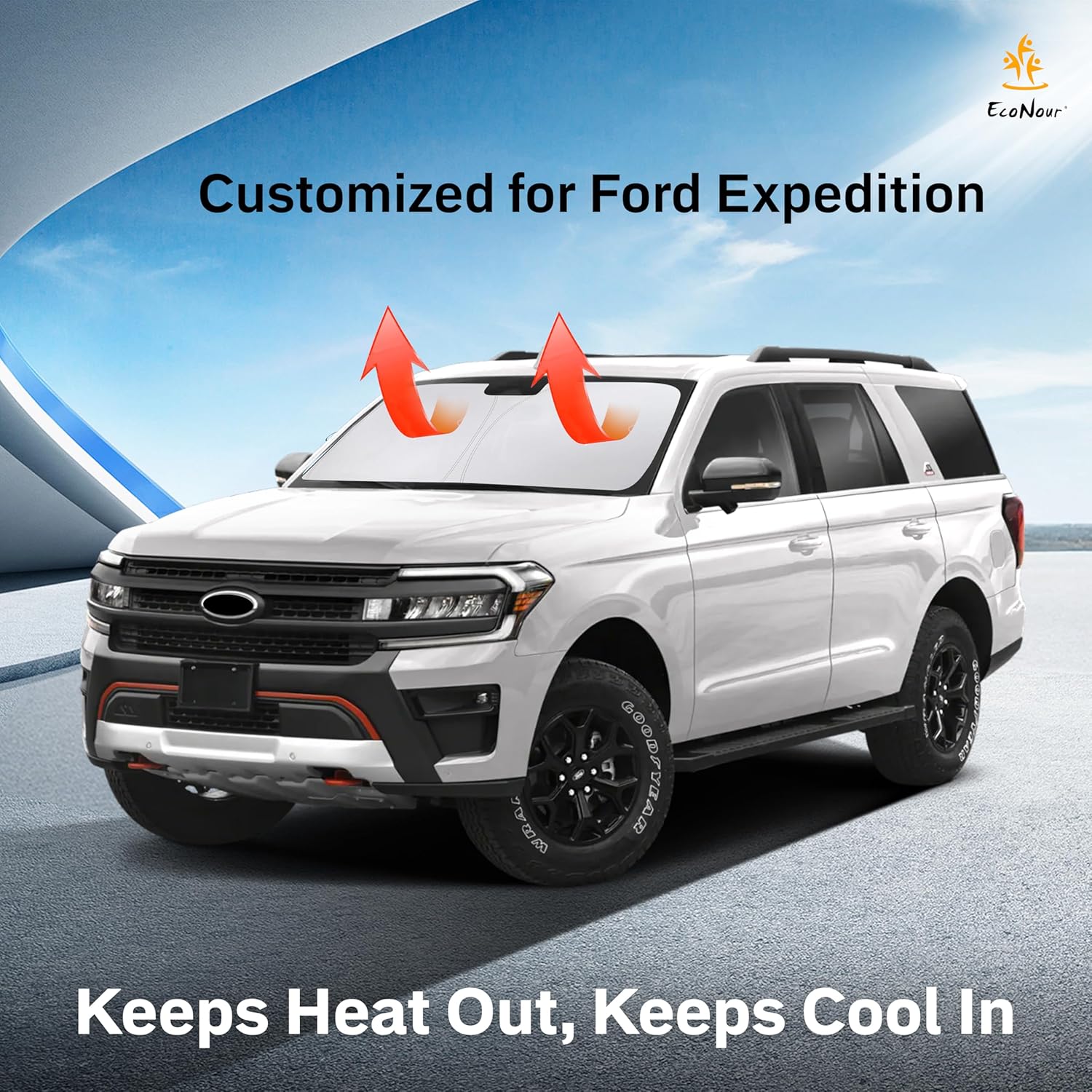 EcoNour Windshield Sun Shade Compatible for Ford Expedition (2018–2024) | 4-Layer Front Window Shade for Full-Size SUV | 240T Sunshade Accessories | UV & Heat Reflector for Expedition Windshield