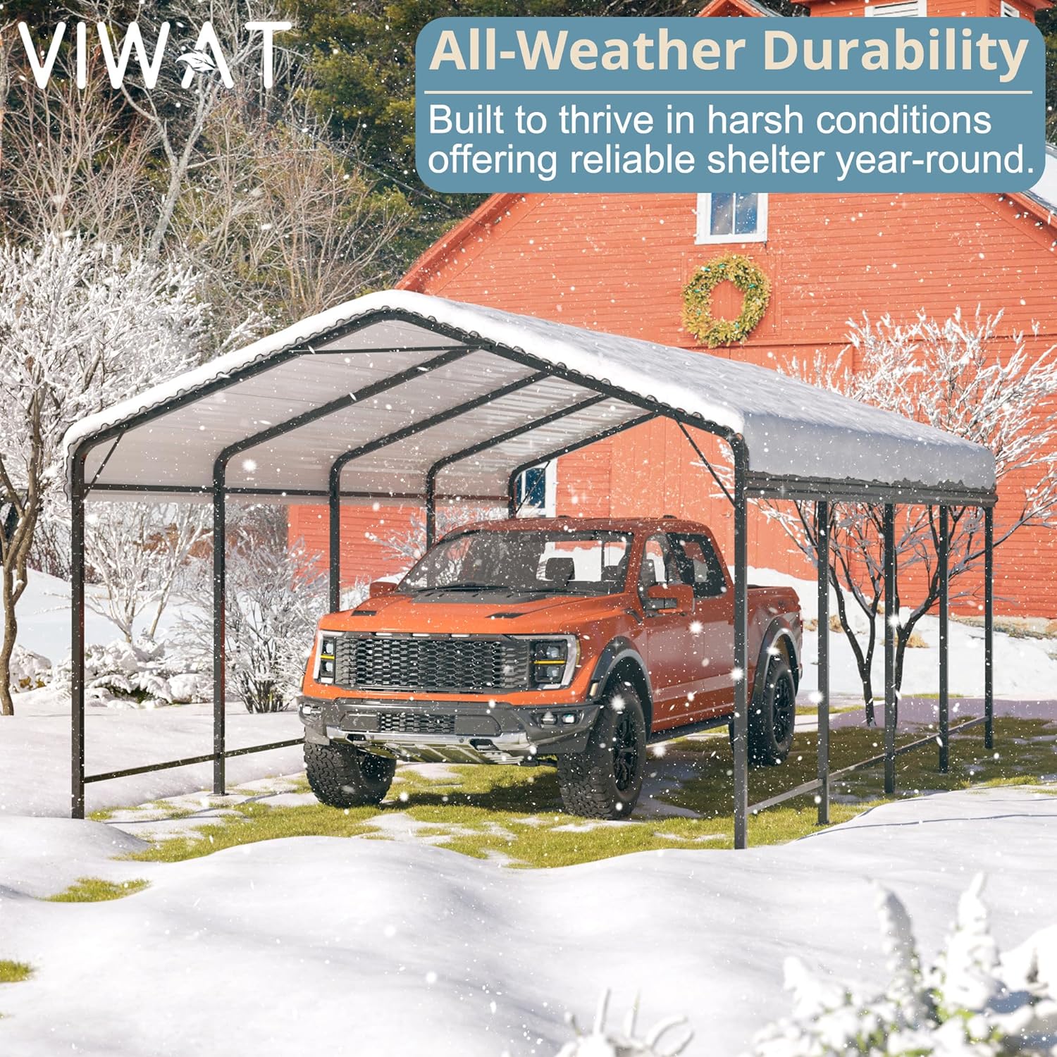 Carport 12x20 FT Metal Carport with Enhanced Base Outdoor Heavy Duty Garage Galvanized Car Shelter for Pickup, Boat, Car and Tractors