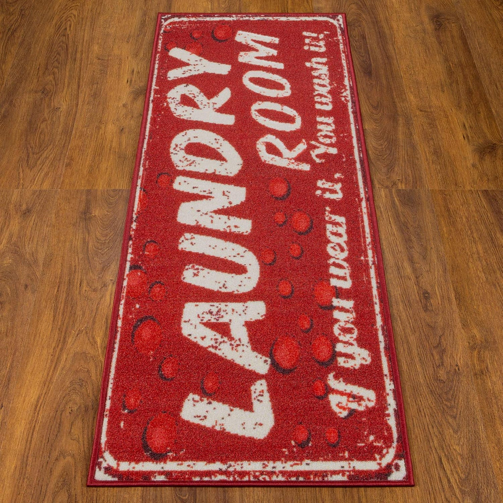 Ottomanson 20" x 59" Laundry Room Rug - Non-Slip Mat for Laundry & Mudroom - Durable, Stain-Resistant, and Easy to Clean - Perfect for High-Traffic Areas - Runner Rug for Entryway Bathroom, Red