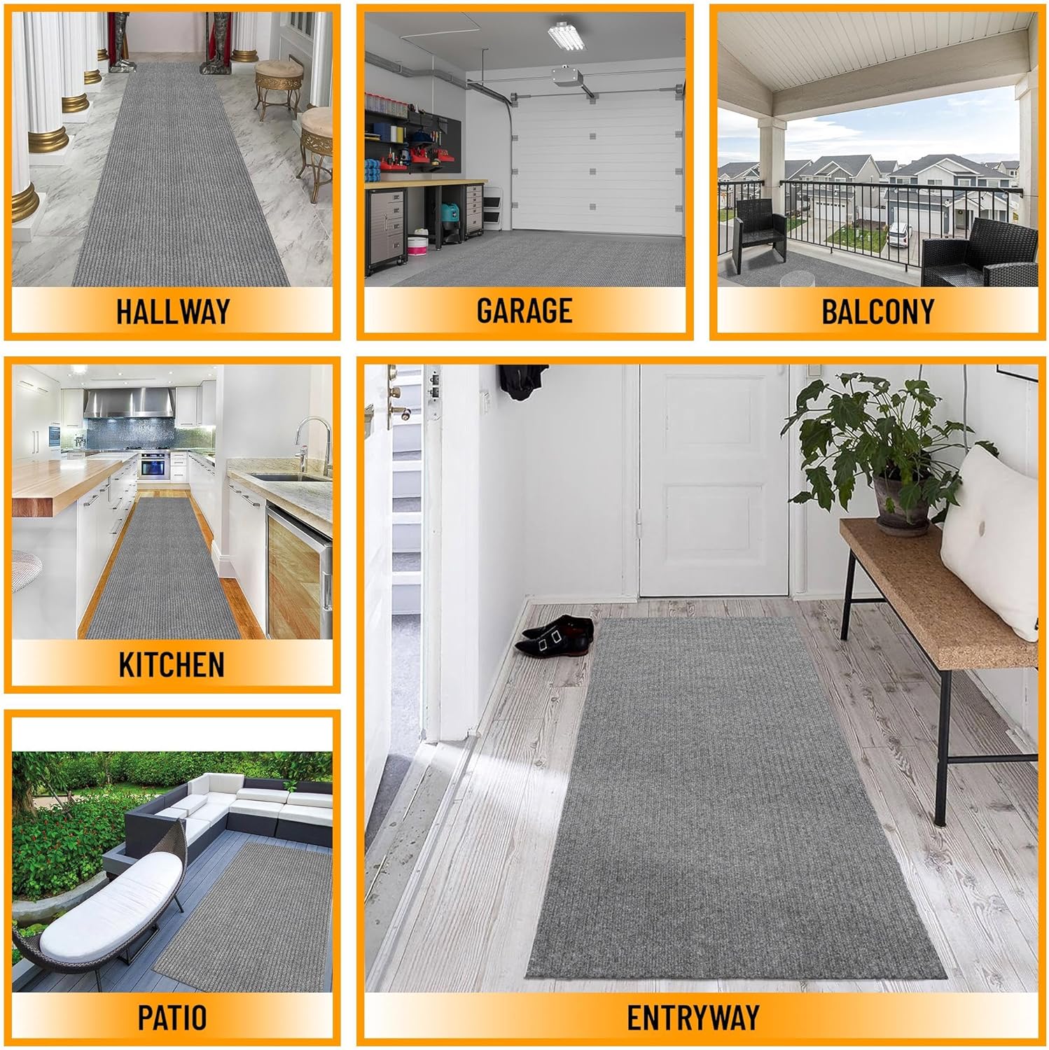 Ottomanson 2' x 40' Hallway Runner with Scraper Pile Extra Durable Non-Slip Rug Mat for Indoor & Outdoor Use - Ideal for Kitchen, Entryway, Patio & Garage - High-Traffic Carpet, Gray