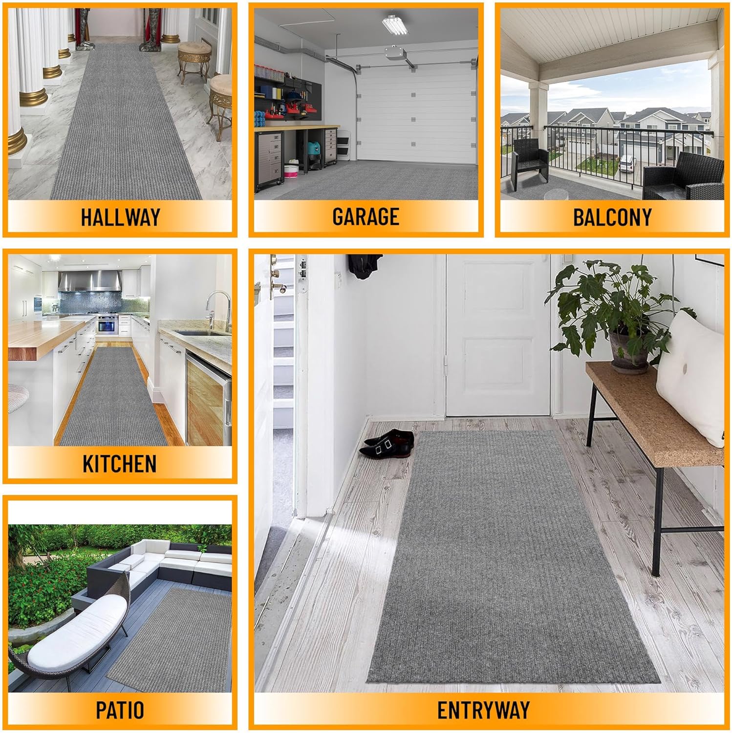 Ottomanson 2'7" x 28' Hallway Runner with Scraper Pile - Extra Durable Non-Slip Rug Mat for Indoor & Outdoor Use - Ideal for Kitchen, Entryway & Garage - High-Traffic Carpet, Gray