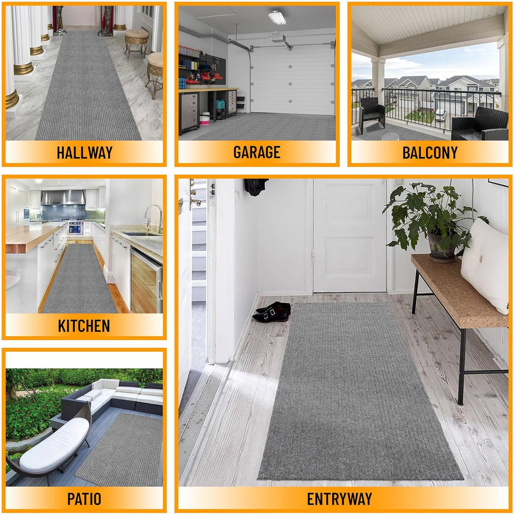Ottomanson 2' x 5' Hallway Runner with Scraper Pile - Extra Durable Non-Slip Rug Mat for Indoor & Outdoor Use - Ideal for Kitchen, Entryway, Patio & Garage - High-Traffic Carpet, Gray