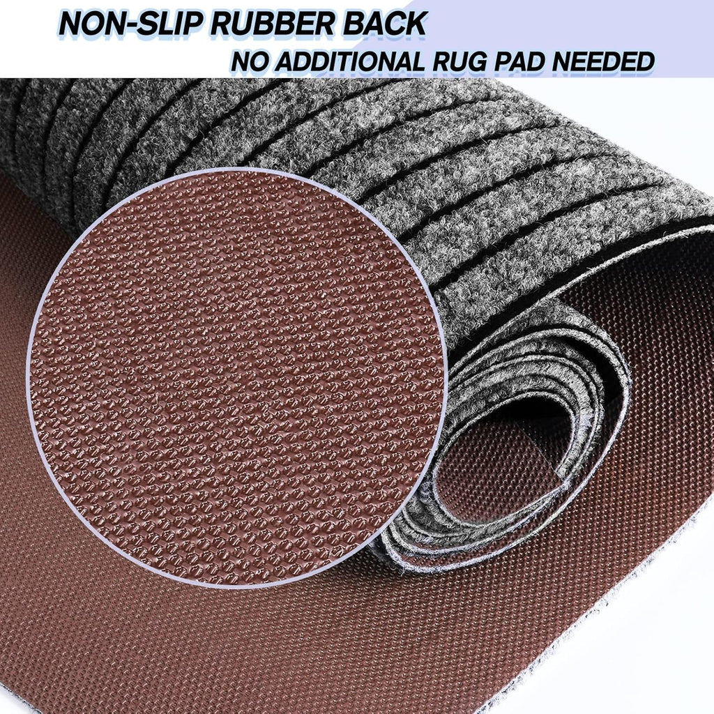 Custom Size Backed Non-Slip Area Rugs Runner, Easy Clean, Waterproof Runner Rugs for Hallway Entryway, Kitchen, Laundry, 2FT x 64FT, Gray Stripe