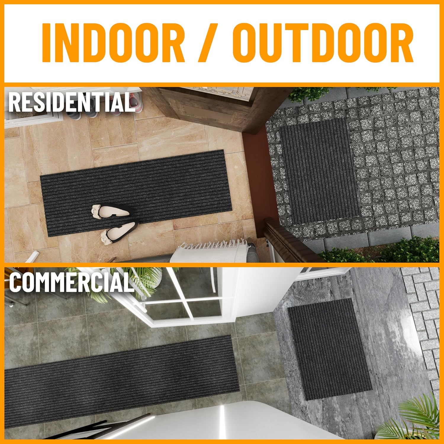 Ottomanson Mud Mat 2' x 2' Entryway Rug - Non-Slip Scraper Doormat for Muddy Paws, Dirt Trapping Indoor/Outdoor Mat for High-Traffic Areas, Kitchen, Garage, Patio, Black