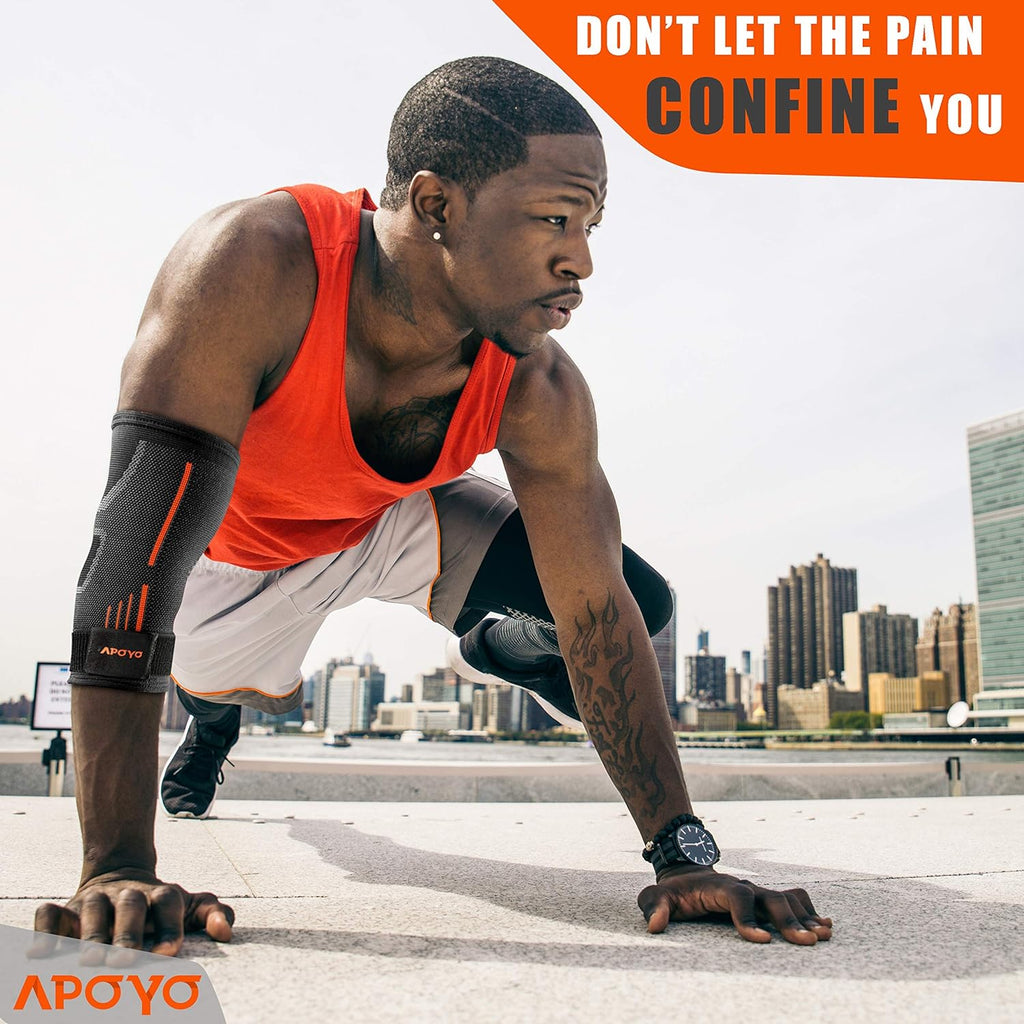 APOYO Elbow Brace for Tendonitis and Tennis Elbow, (Pair) Compression Sleeve for Arthritis, Workouts, Reduce Joint Pain During Fitness Activity (Small)