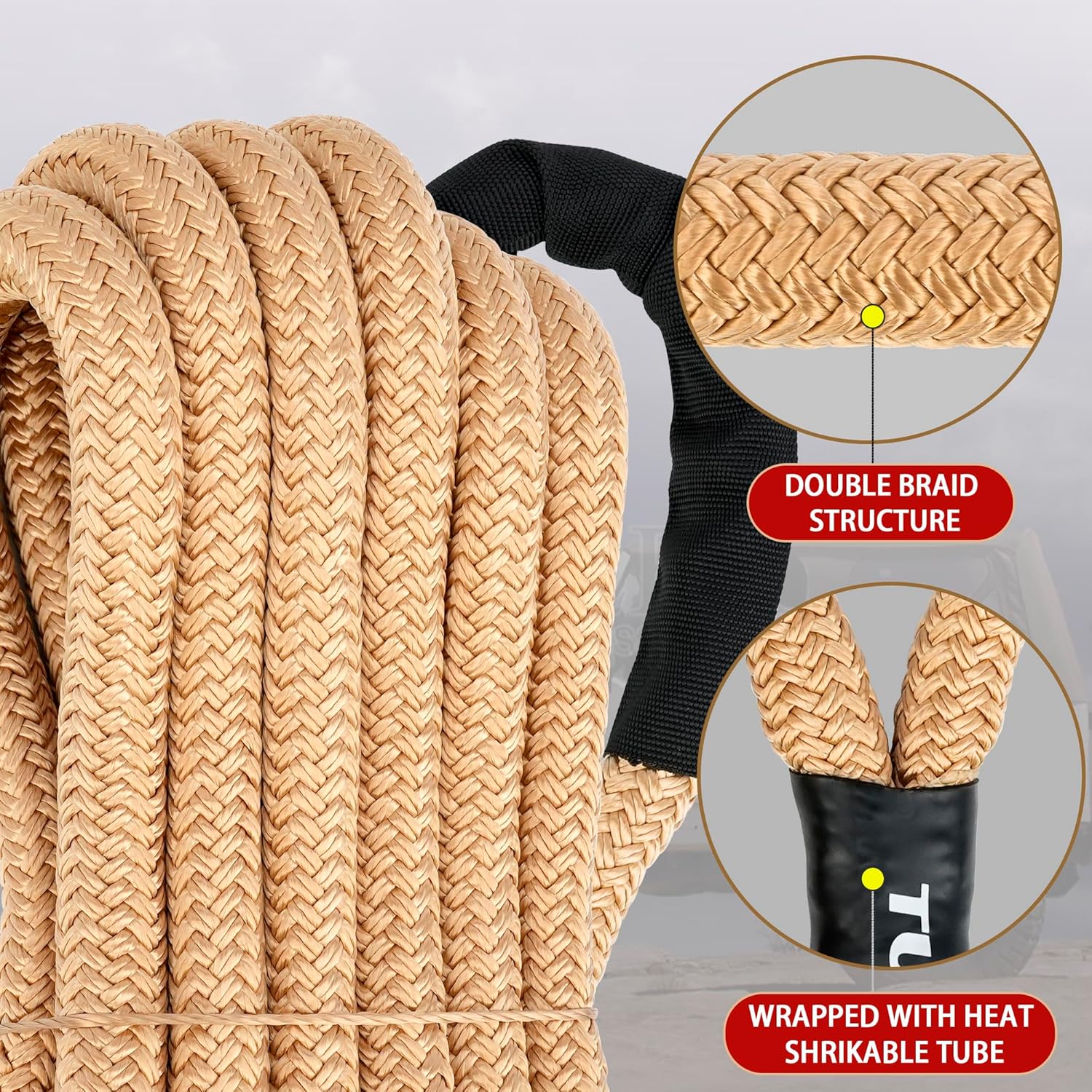 Nylon Kinetic Recovery Tow Rope Heavy Duty Offroad Snatch Strap for for Trucks SUV UTV ATV Tractor Car Jeep, Tractor, Bobcat, Ram 2500, Silverado 2500, Ford F250 (Golden, 7/8" x 20')