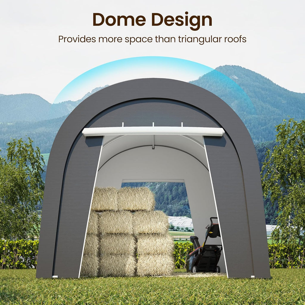 Kiss the Water Carport, Round Portable Garage, Steel Heavy Duty Carport with Ground Stakes, Tensioner and 2 Roll Up Windows PE Fabric Car Port, Garage, Storage Shed, Tent for Storage, SUV (10x15 Ft)