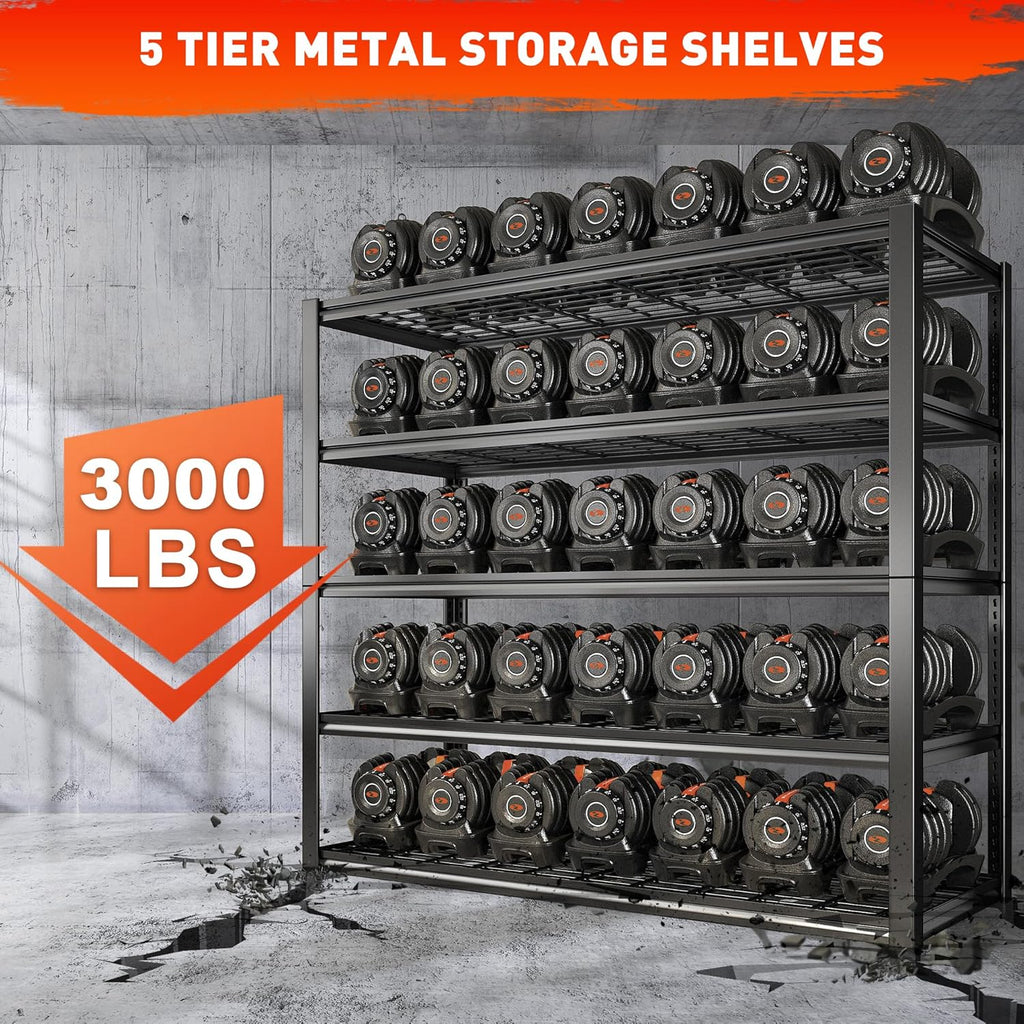 REIBII 48.2''W Garage Shelving Heavy Duty Metal Shelving 3000LBS Storage Shelves Adjustable Metal Shelves Industrial Garage Shelf for Warehouse Basement, 2 Pack