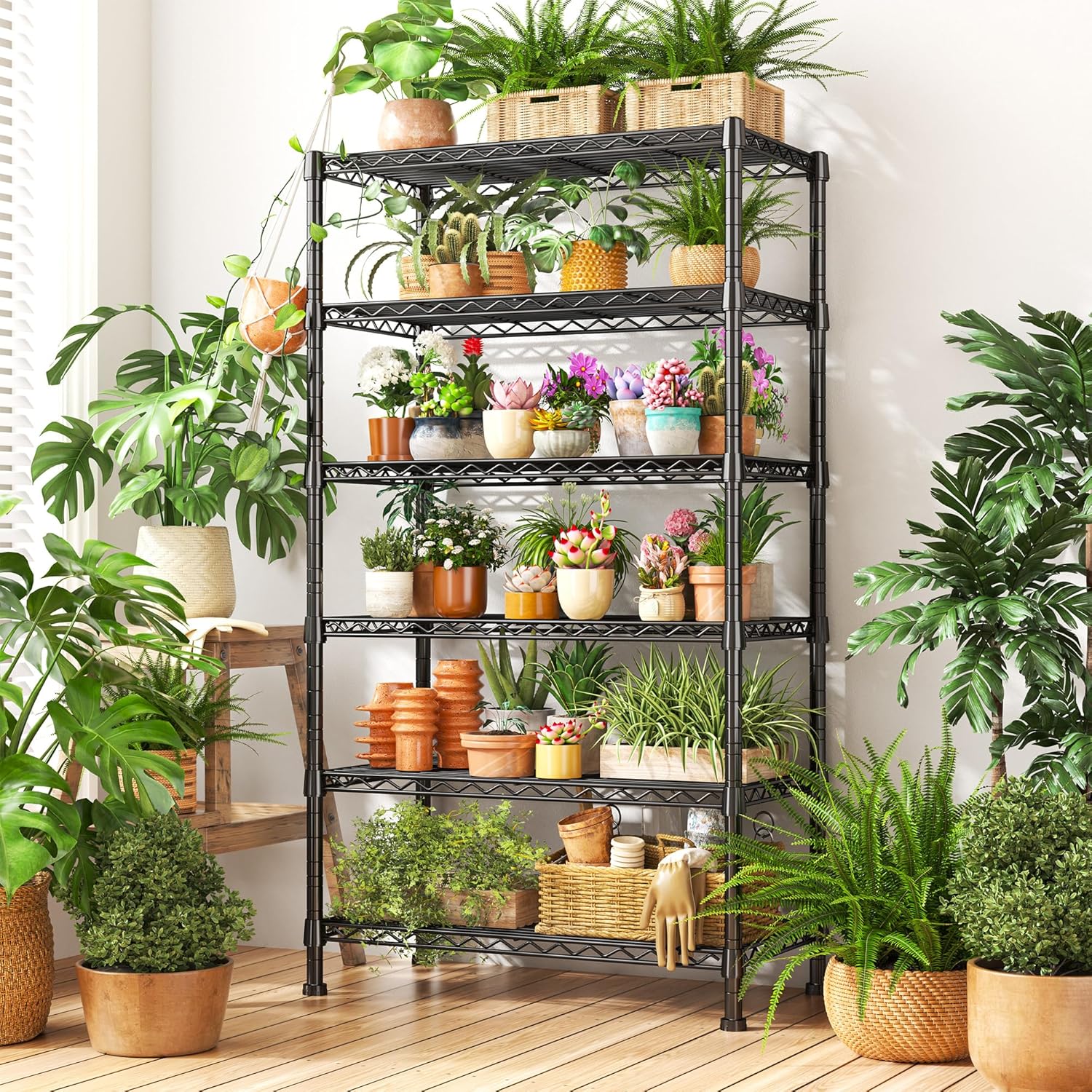 REIBII 6-Tier Storage Shelves Metal Shelving for Storage Load 1000 LBS,Wire Shelves Heavy Duty Shelving Unit Adjustable Pantry Shelf Bathroom Kitchen Garage 24" W x 14" D x 71" H, Black