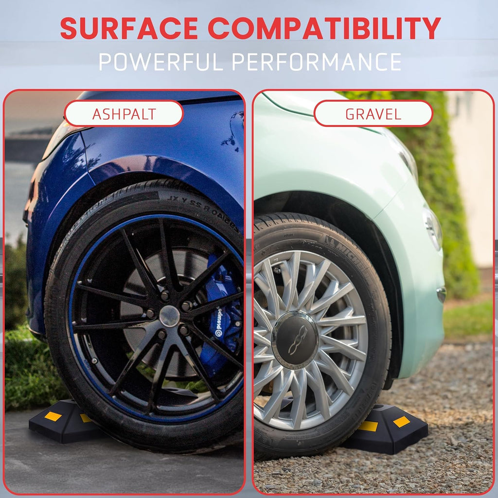 PYLE Garage Floor Stops for Vehicles - 2PC Heavy Duty Rubber Vehicle Parking Lot Target Stoppers, Truck Curb Tire Wheel Guide Blocks, Car Park Aid Assist Bumpers/Stopper for Driveway Stop -PCRSTP22