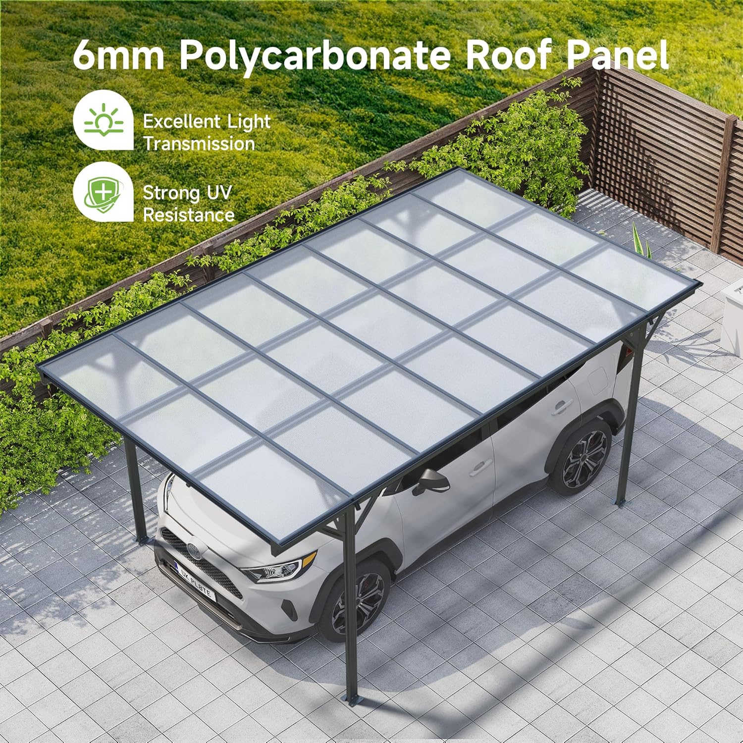 Real Relax 10×16ft Heavy Duty Carport, Pitched-Roof Polycarbonate Panel Canopy, Garage for Trucks, SUVs and Boats, All-Weather Outdoor Storage Car Port, Gray