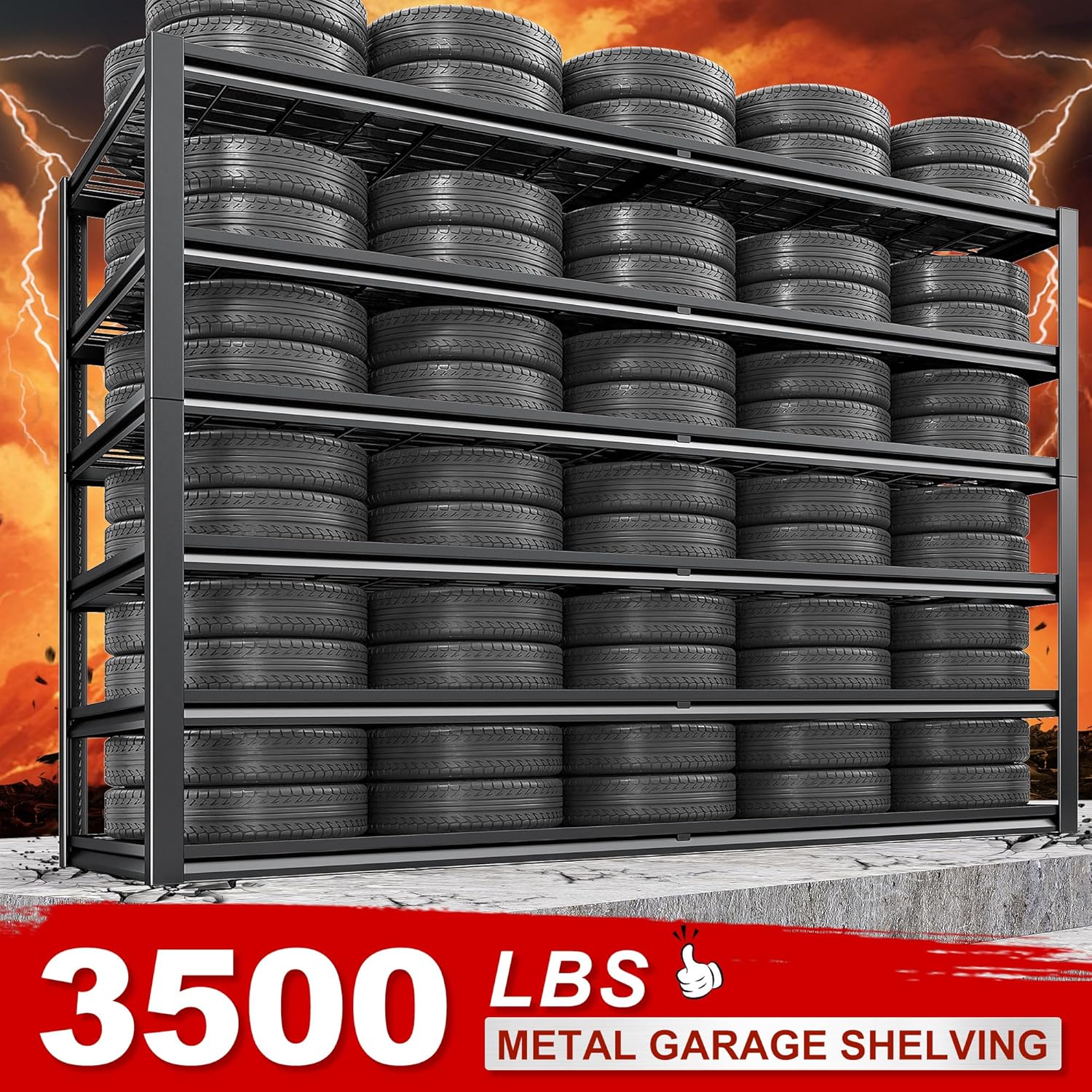 REIBII 3500LBS Garage Shelving, Adjustable Storage Shelves Heavy Duty, 6 Tier Heavy Duty Shelving, Metal Shelving Unit for Warehouse, Basement, Industrial, 55" W x 26" D x 84" H, Black