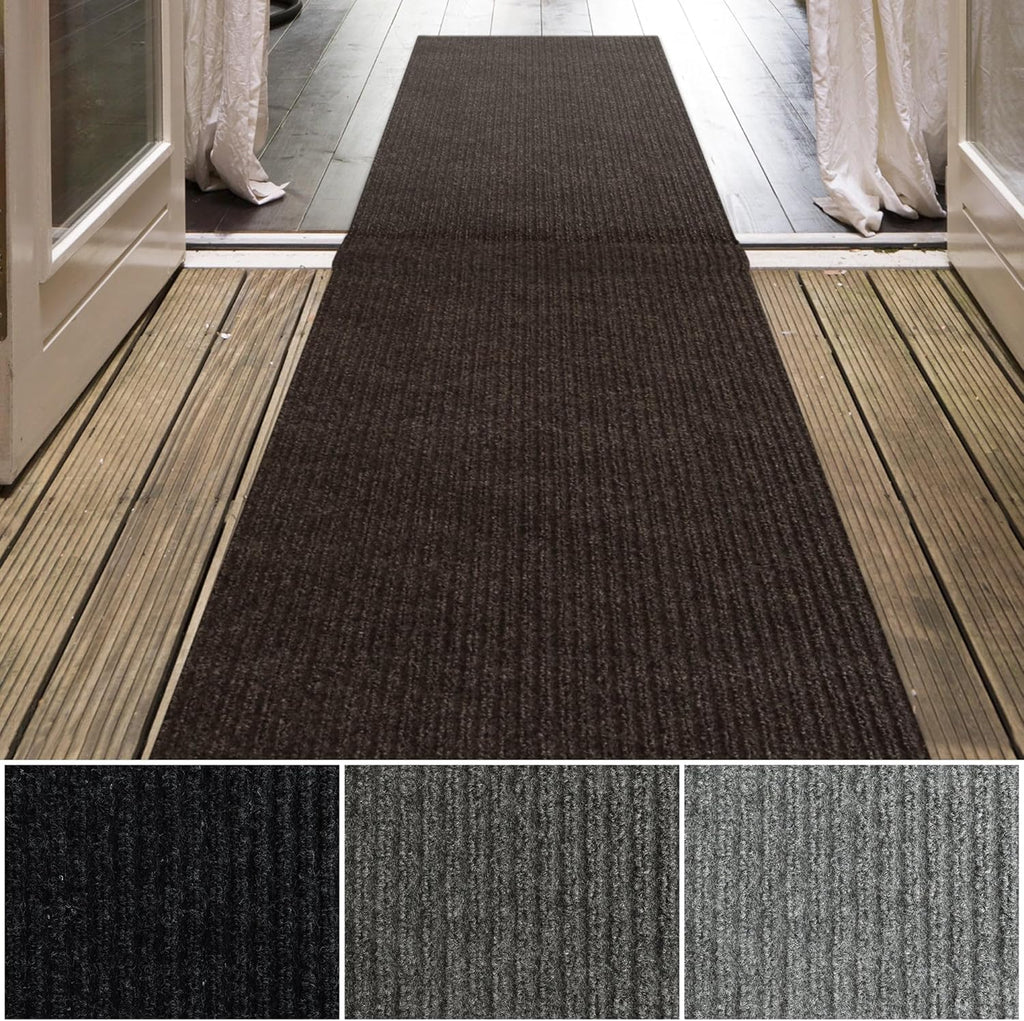 iCustomRug Spartan Weather Warrior Duty Indoor/Outdoor Utility Ribbed in 3ft,4ft,6ft Widths 70 Custom Sizes with Natural Non-Slip Rubber Backing 4'X34' in Brown