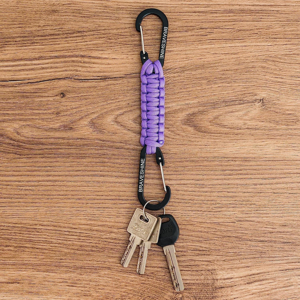 BRAVESHINE Paracord Keychain Carabiner Clip, D Ring Lanyard Hanger Stroller Hook for Water Bottle, Key, Backpacks, Men, Women