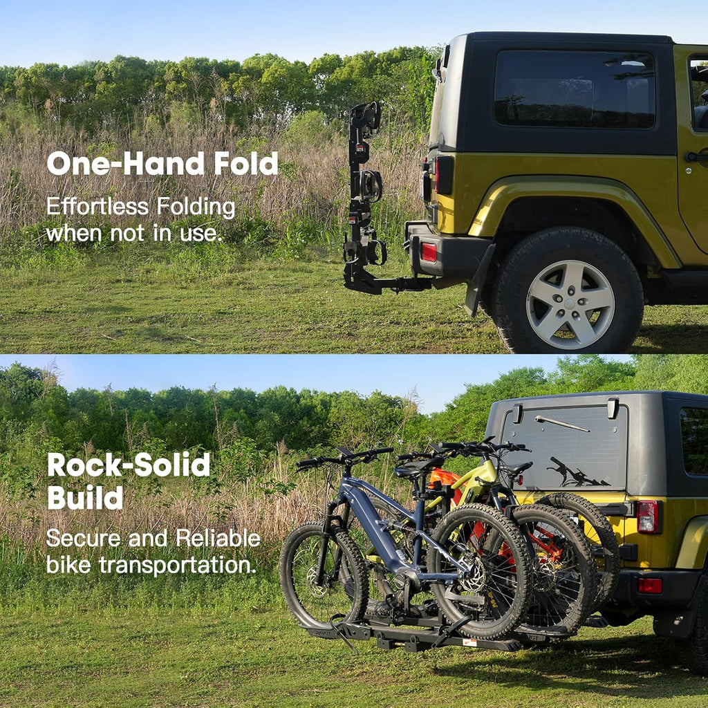 CyberRack S3 Ebike Rack, 300 lbs Capacity Foldable Bike Racks for Tow Hitch Heavy Electric Bike Carrier for 3 E-Bike, Up to 5-inch Fat Tire 2'' Receiver