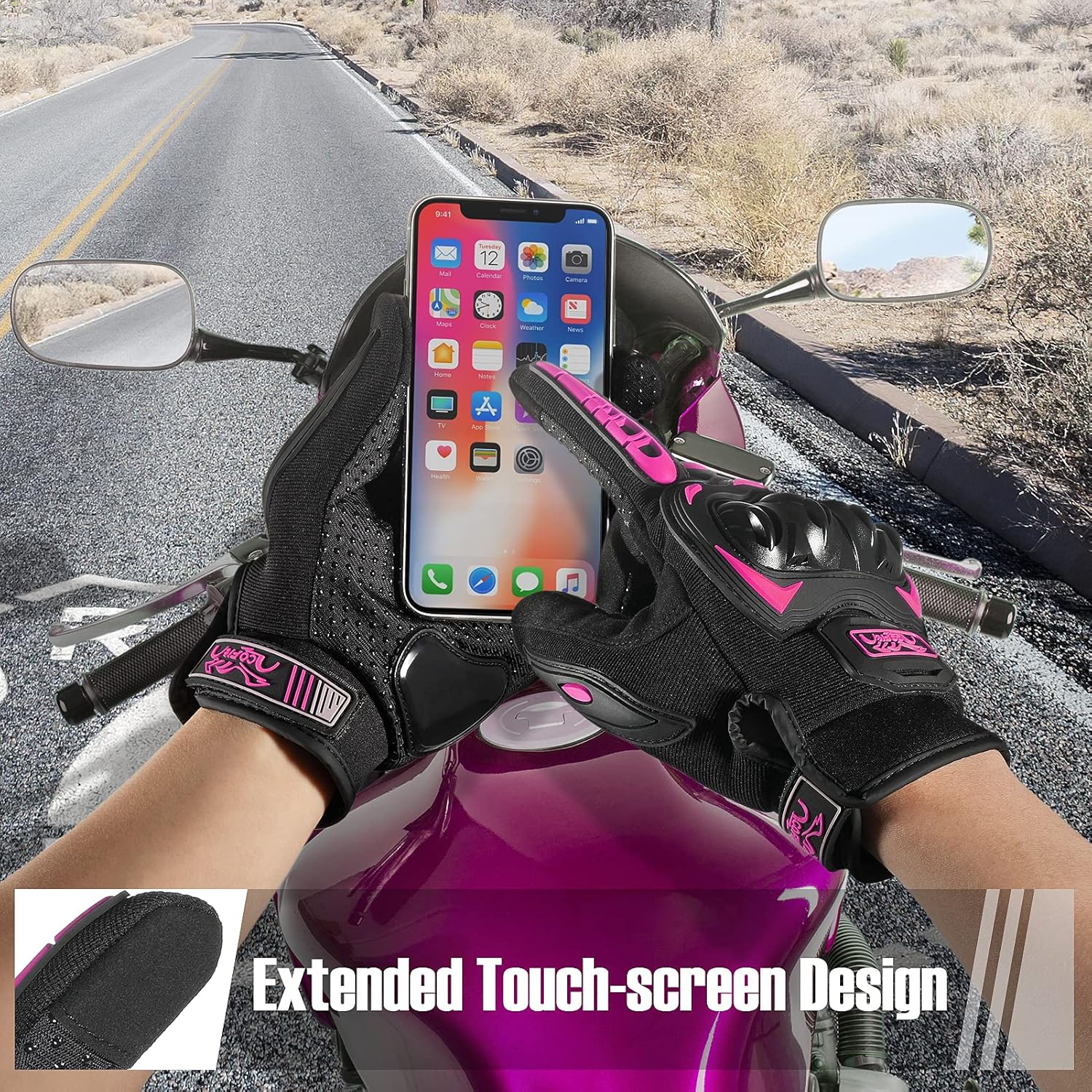 COFIT Motorcycle Gloves Breathable, Touchscreen Motorbike Gloves Anti-slip with Good Grip Hard Knuckles Protection for Men Women Motocross, BMX ATV MTB Cycling, Road Racing - Pink M