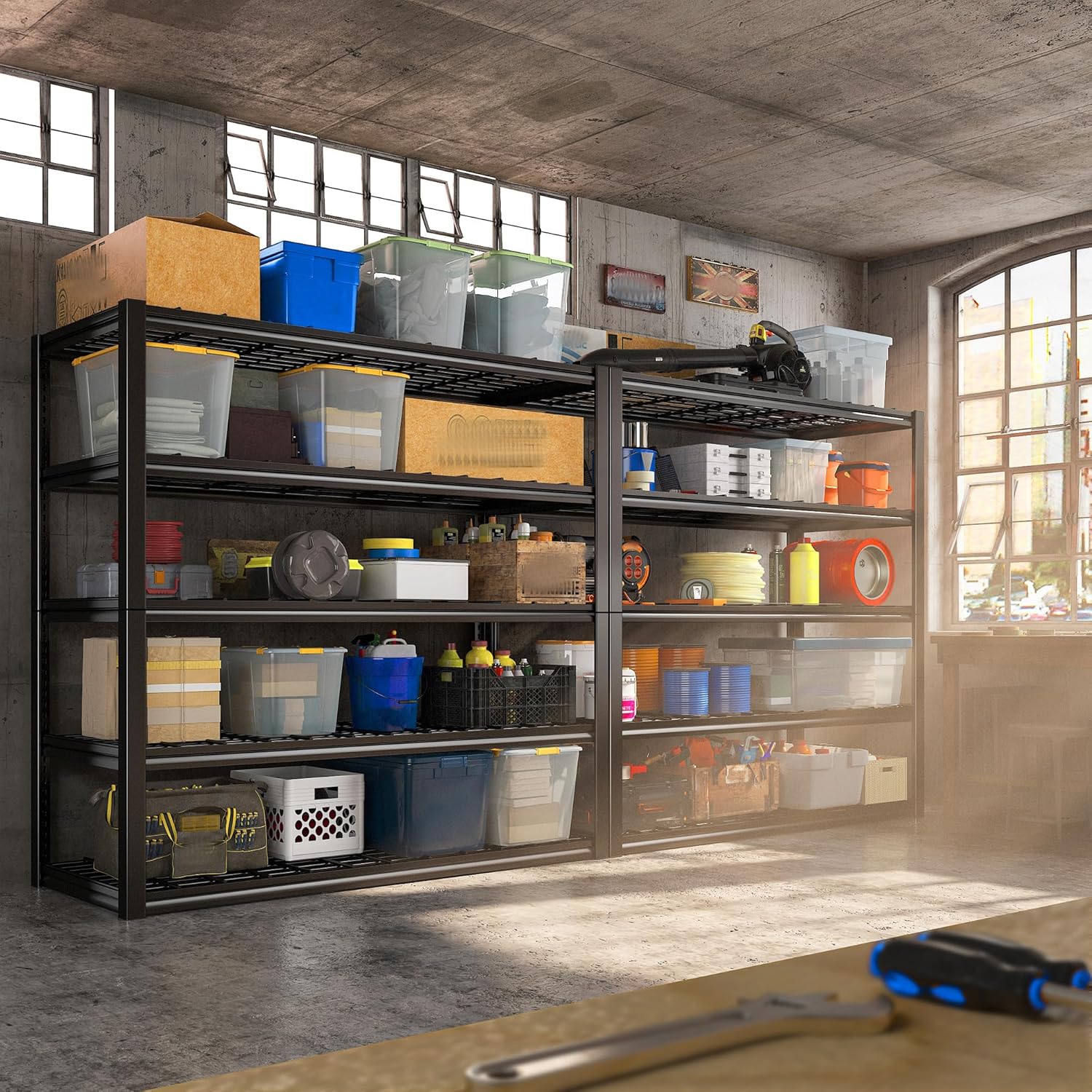 REIBII 48.2''W Garage Shelving Heavy Duty Metal Shelving 3000LBS Storage Shelves Adjustable Metal Shelves Industrial Garage Shelf for Warehouse Basement, 2 Pack
