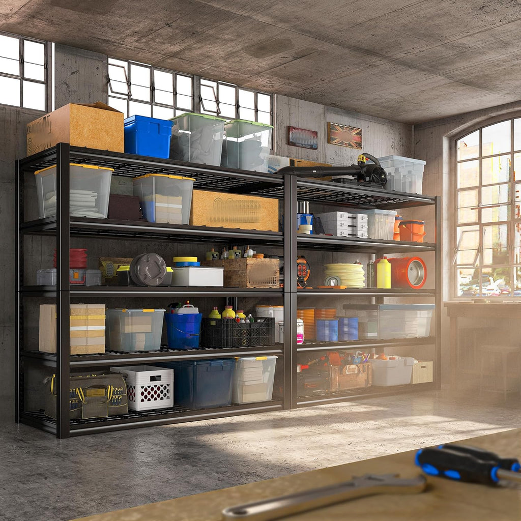 REIBII 48.2''W Garage Shelving Heavy Duty Metal Shelving 3000LBS Storage Shelves Adjustable Metal Shelves Industrial Garage Shelf for Warehouse Basement, 4 Pack