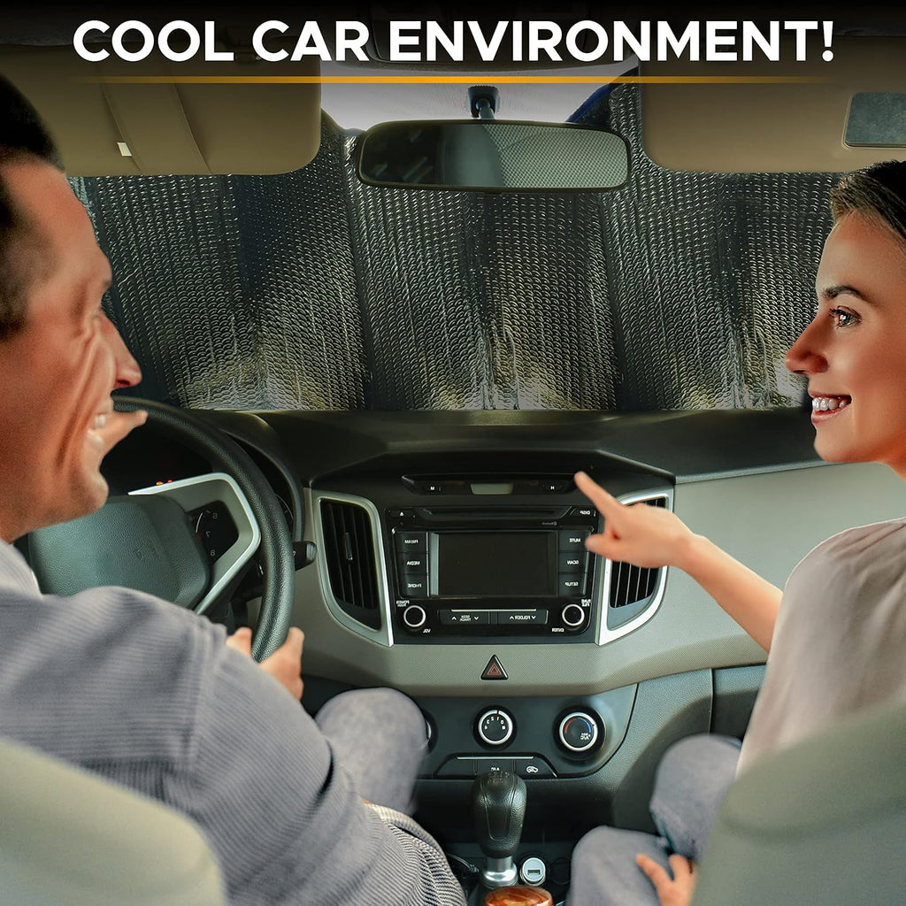 EcoNour Accordion Car Windshield Sun Shade (Gray) | Foldable Car Window Shades for UV Protection & Heat Block | Keeps Interior Cool | Sun Blocker for Front Window | 58 x 28 Inches