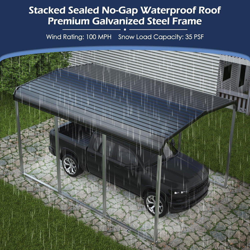 Xilingol Metal Carport, Heavy Duty Carport Canopy with Galvanized Steel Frame and Roof, Outdoor Storage Shed, Car Tent Garage Shelter for Pickup, Truck, Boat and Tractor, Grey (10x15 FT)