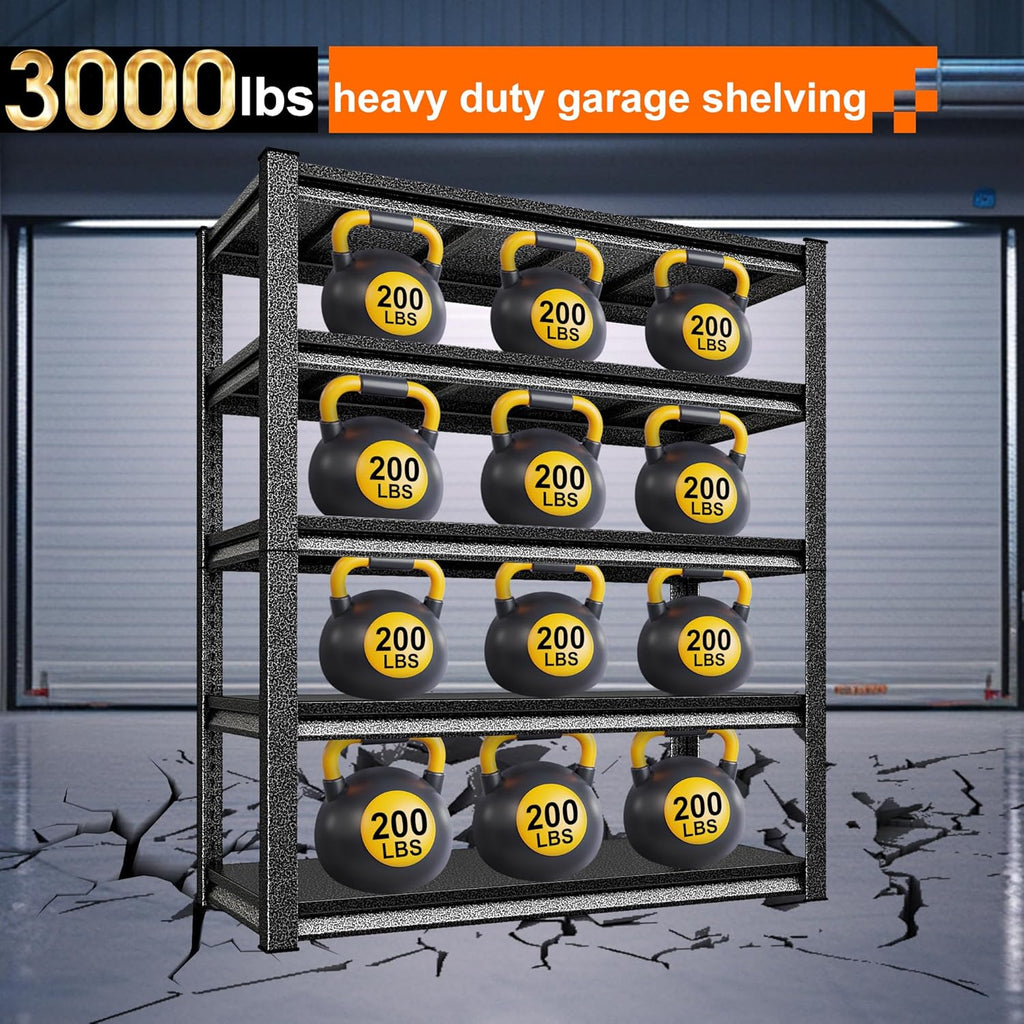 Garage Storage Shelves Heavy Duty, 48”W Garage Shelving and Storage Rack, 3000LBS Loads Shelving Units, Adjustable 5-Tier Metal Shelves for Garage, Warehouses, 48”W×24”D×78”H,Silver
